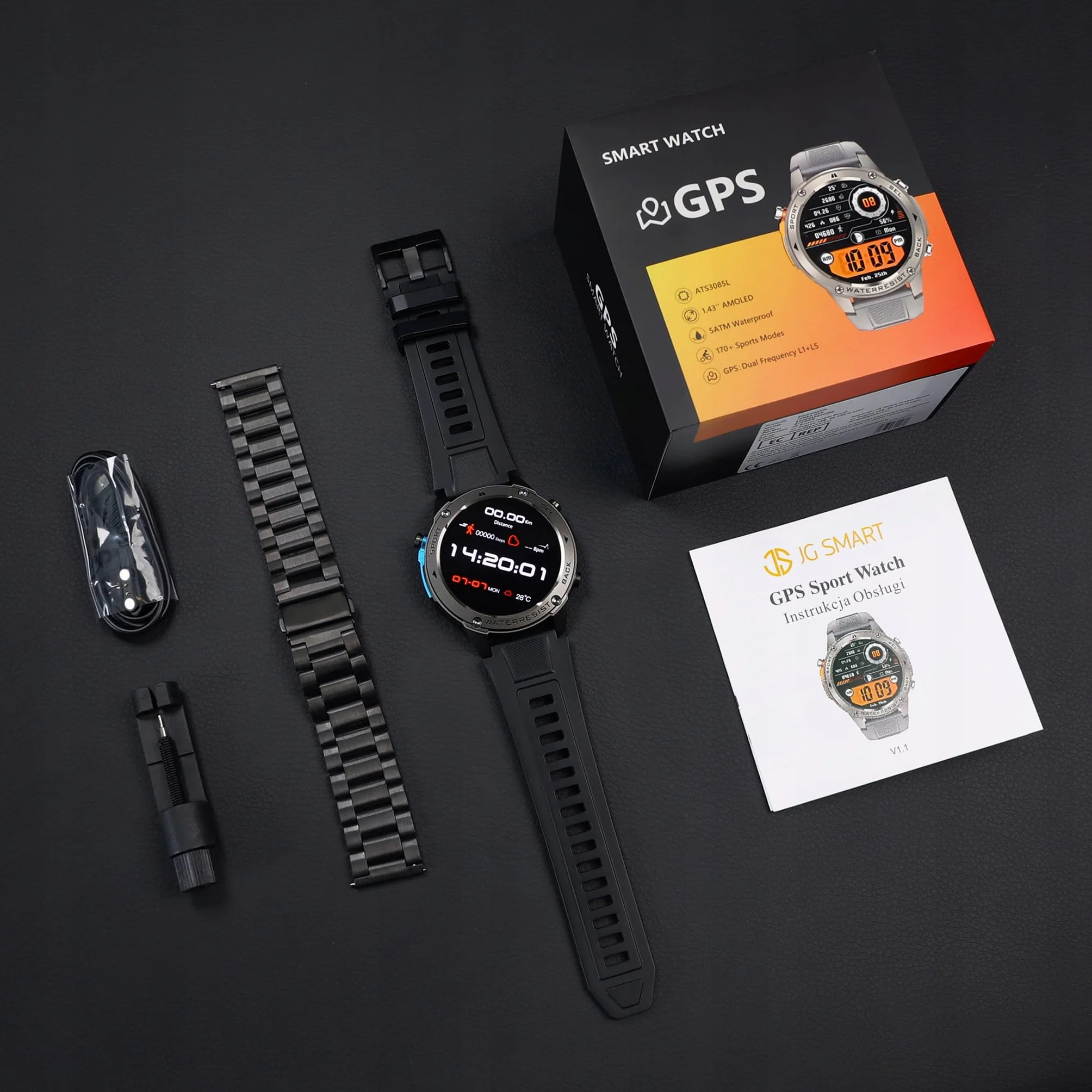 SMARTWATCH MĘSKI GPS WODOODPORNY IP69 MENU PL SPORT ROZMOWY SMART WATCH PL