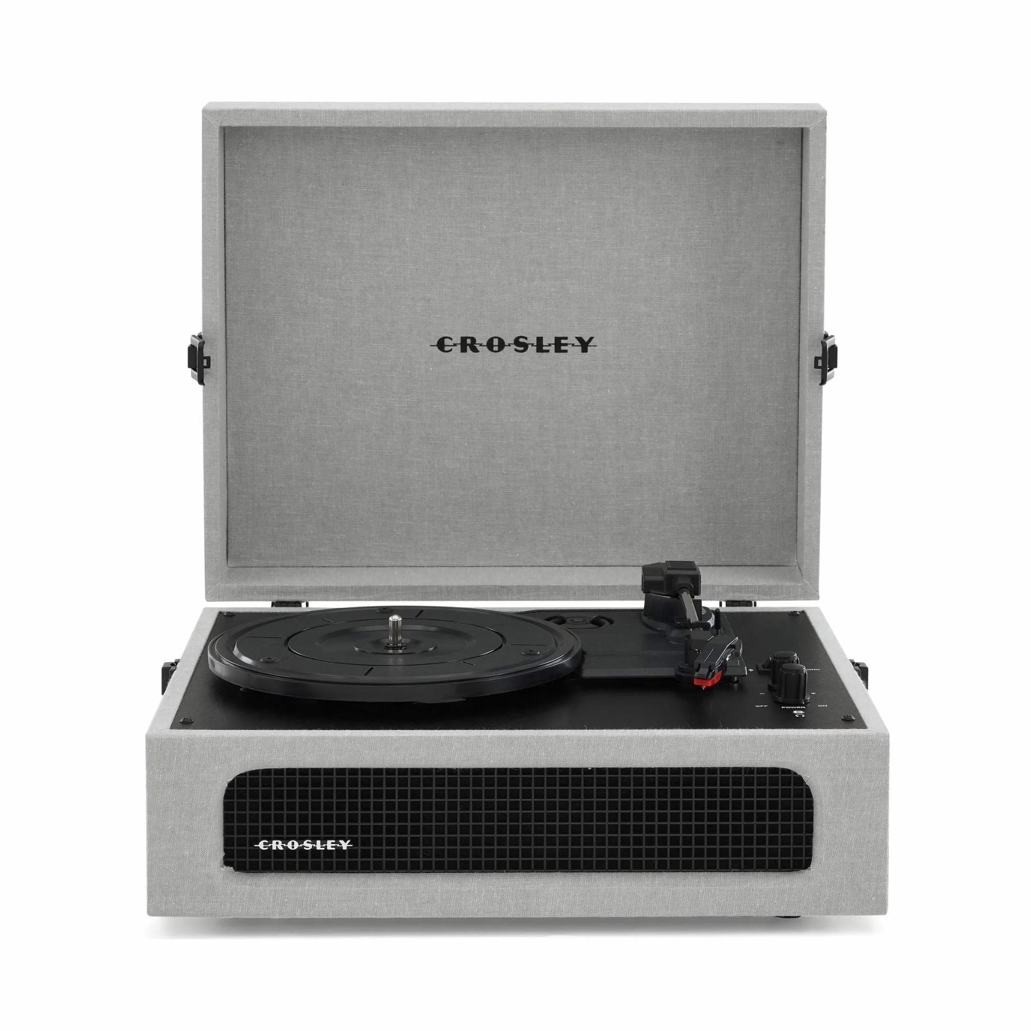 Crosley Voyager gramofon z 2 głośnikami, Bluetooth In&Out i AUX - 3-biegowy odtwarzacz Vintage - do płyt winylowych 7", 10" i 12" - przenośny z wbudowaną obudową (szary)