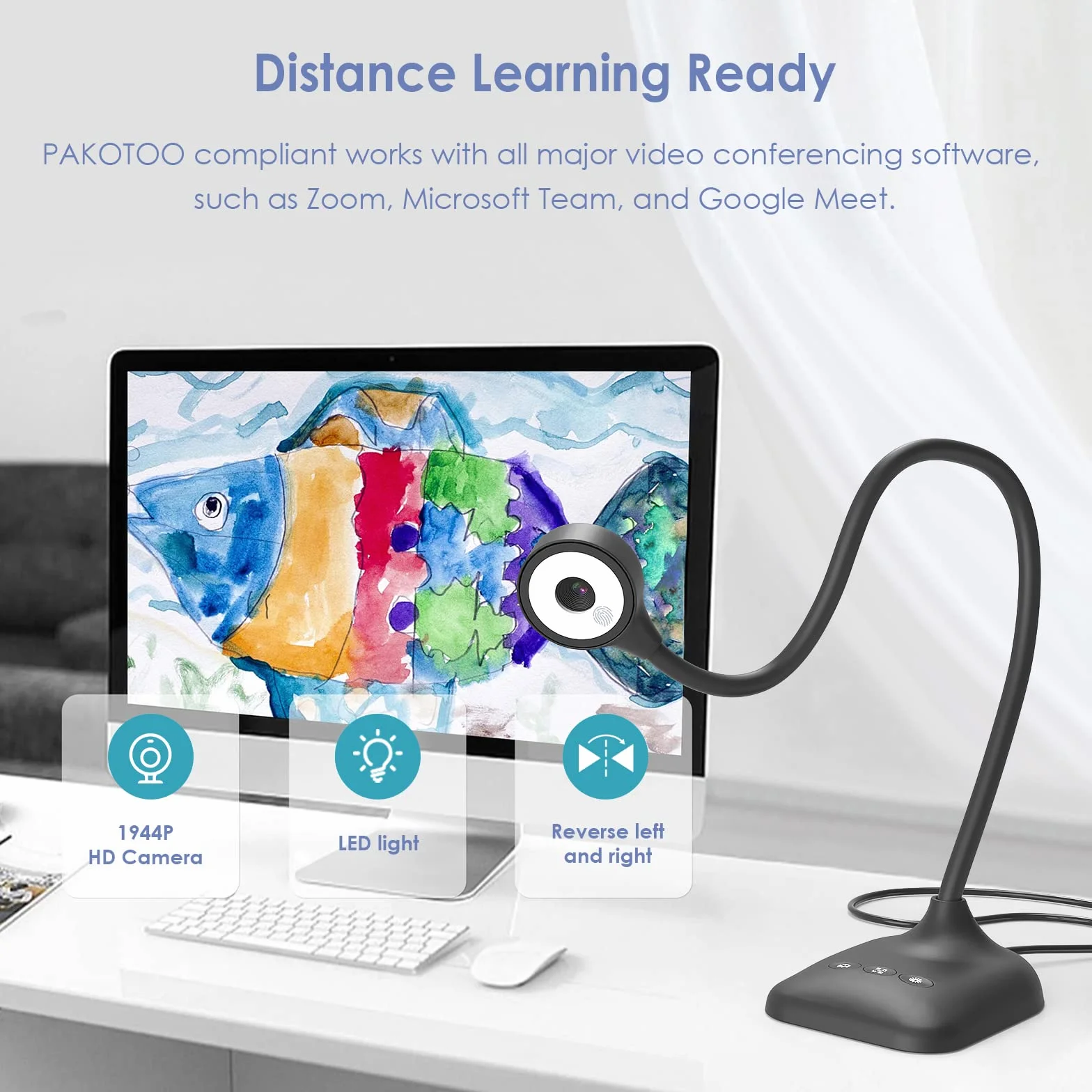 Aparat dokumentowy i wyświetlacz USB 5MP, do formatu A3, światła LED, iOS, Dual Microphone, odwrócenie obrazu, składanie z zoomem, Skype, Teams, OBS, dla Windows, MacOS, Linux, Chromebooków