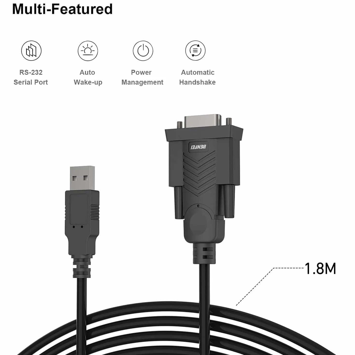 BENFEI Adapter USB na szeregowy, USB na RS-232 męski (9-pinowy) kabel szeregowy DB9, Prolific Chipset, Windows 11/10/8.1/8/7, Mac OS X 10,6 i nowszy, 1,8 m