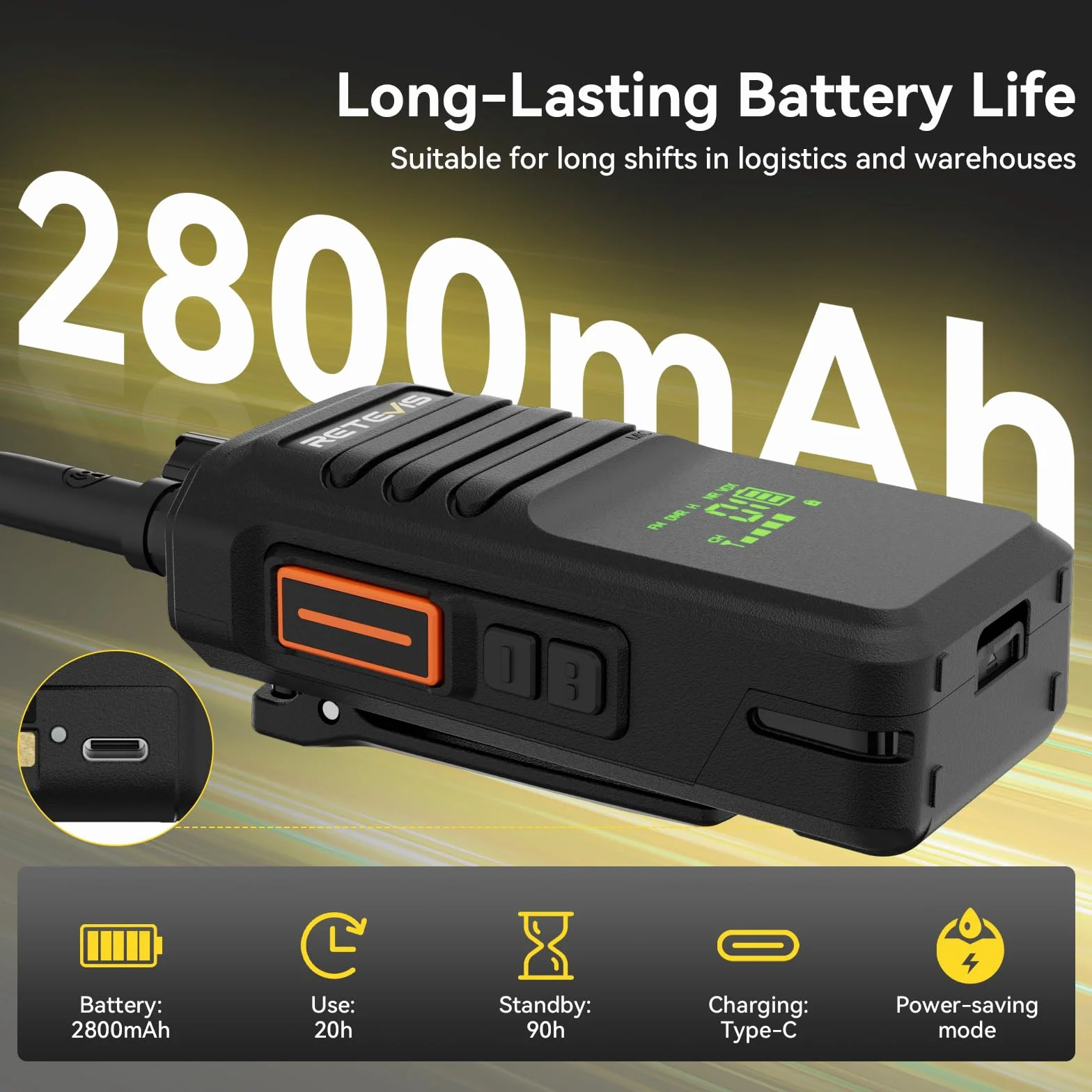 Retevis NR40 Krótkofalówki Dalekiego Zasięgu, Radiotelefon DMR Wodoodporny, 2800 mAh, Odporność na Wstrząsy, Czysty Dźwięk, Profesjonalne Radio Przenośne dla Budownictwa (Czarne, 2 Opakowania)