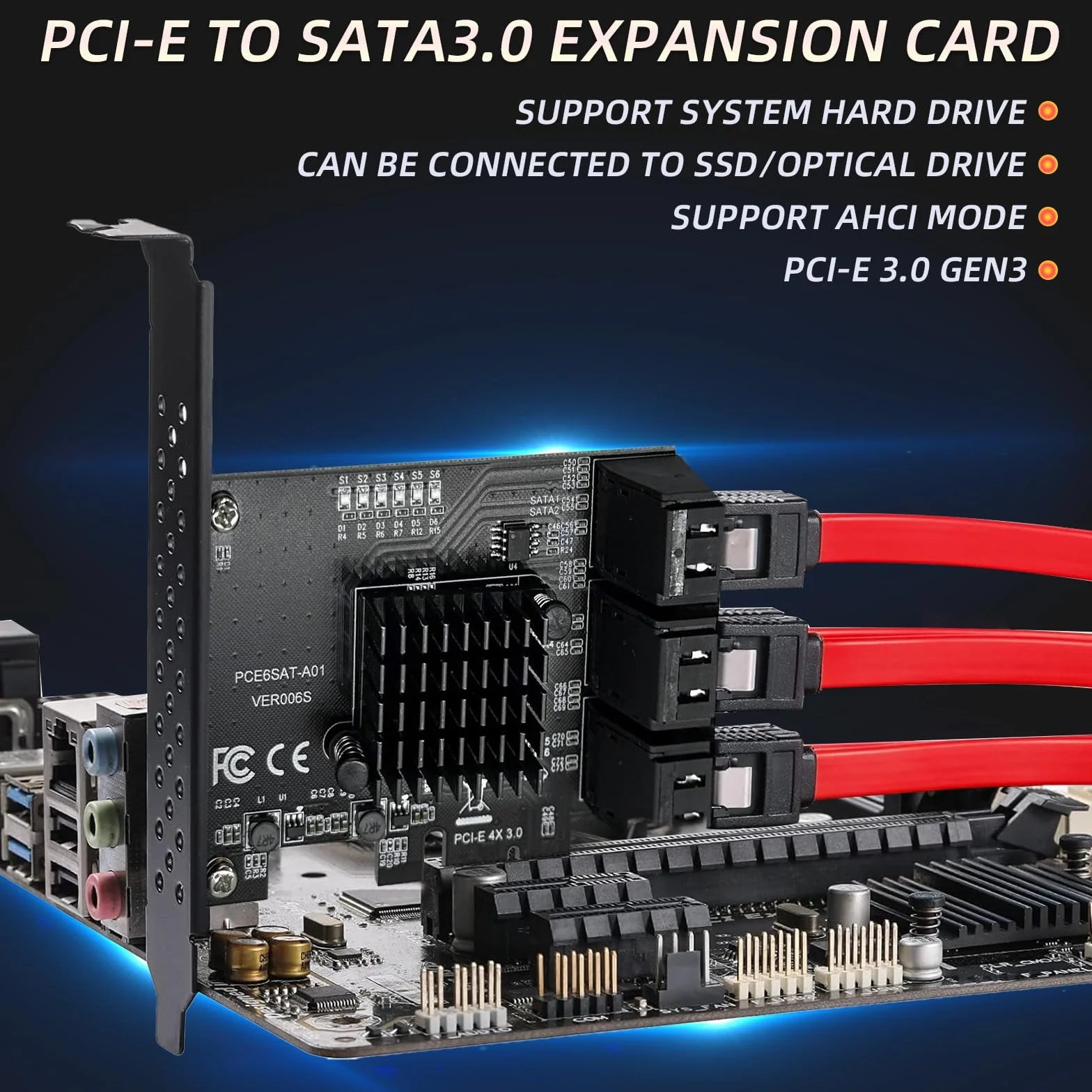 Karta SATA PCIe x1 z 6 portami, kontroler kart rozszerzeń PCIE 3.0 SATA (6 Gbit/s), karta SATA III z 6 kablami SATA, 15-biegunowy kabel rozdzielający zasilanie SATA do Windows, Mac OS, systemu Linux