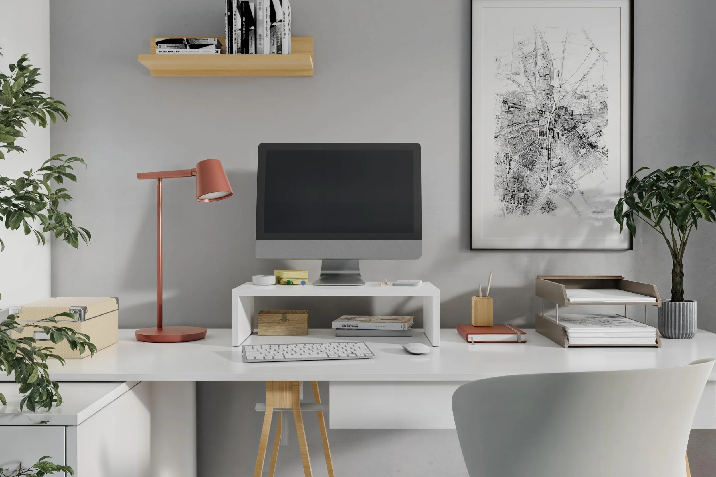 Stojak na monitor, 1 półka, Stojak na laptopa na biurko, Podstawka pod monitor, laptopa, drukarkę z półką, idealny do pracy w domu lub do biura, Biały