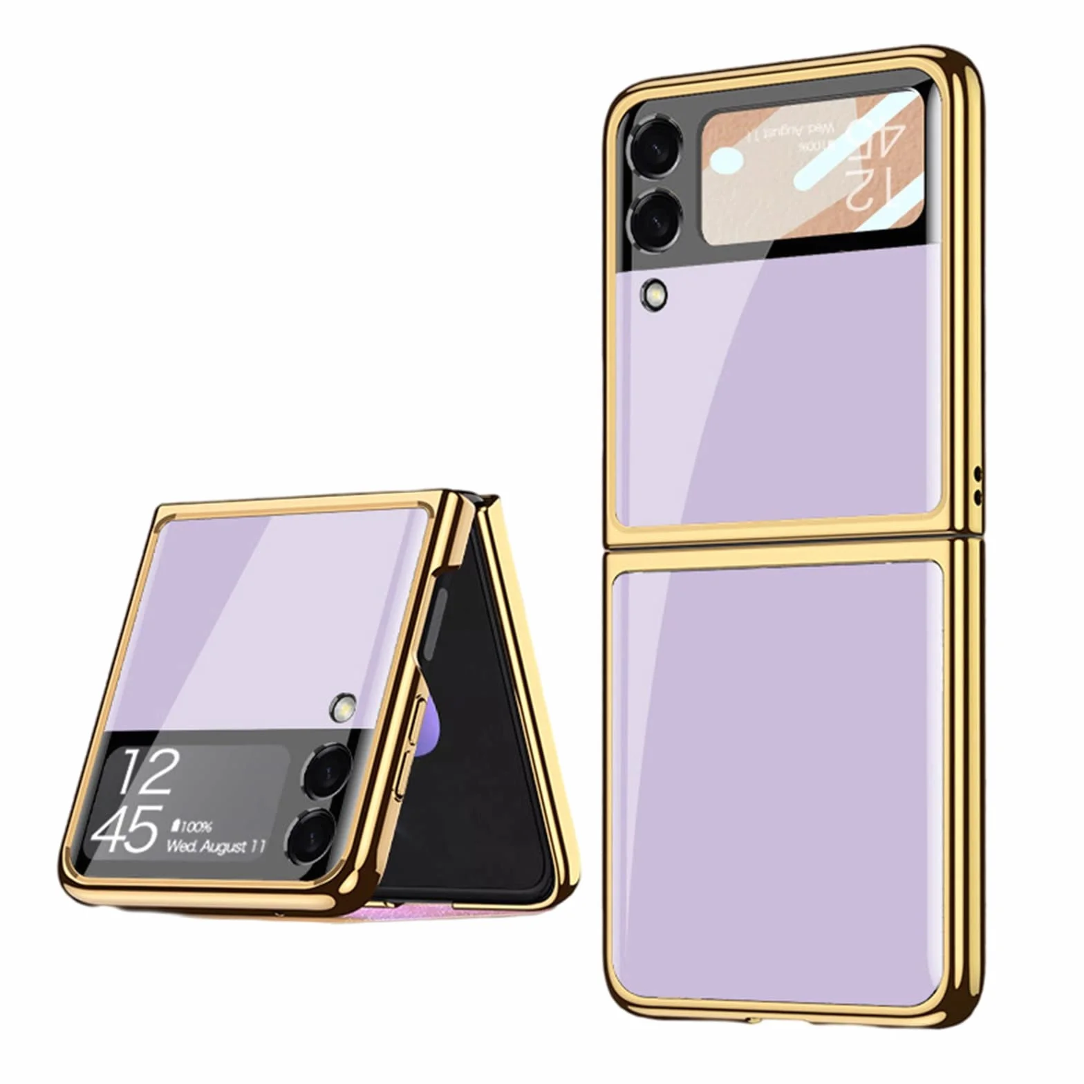 Etui do Samsung Galaxy Z Flip 3 5G ultracienkie szkło hartowane etui na telefon osłona moda galwanizowana PC tylna osłona z osłoną ekranu aparatu, fioletowe