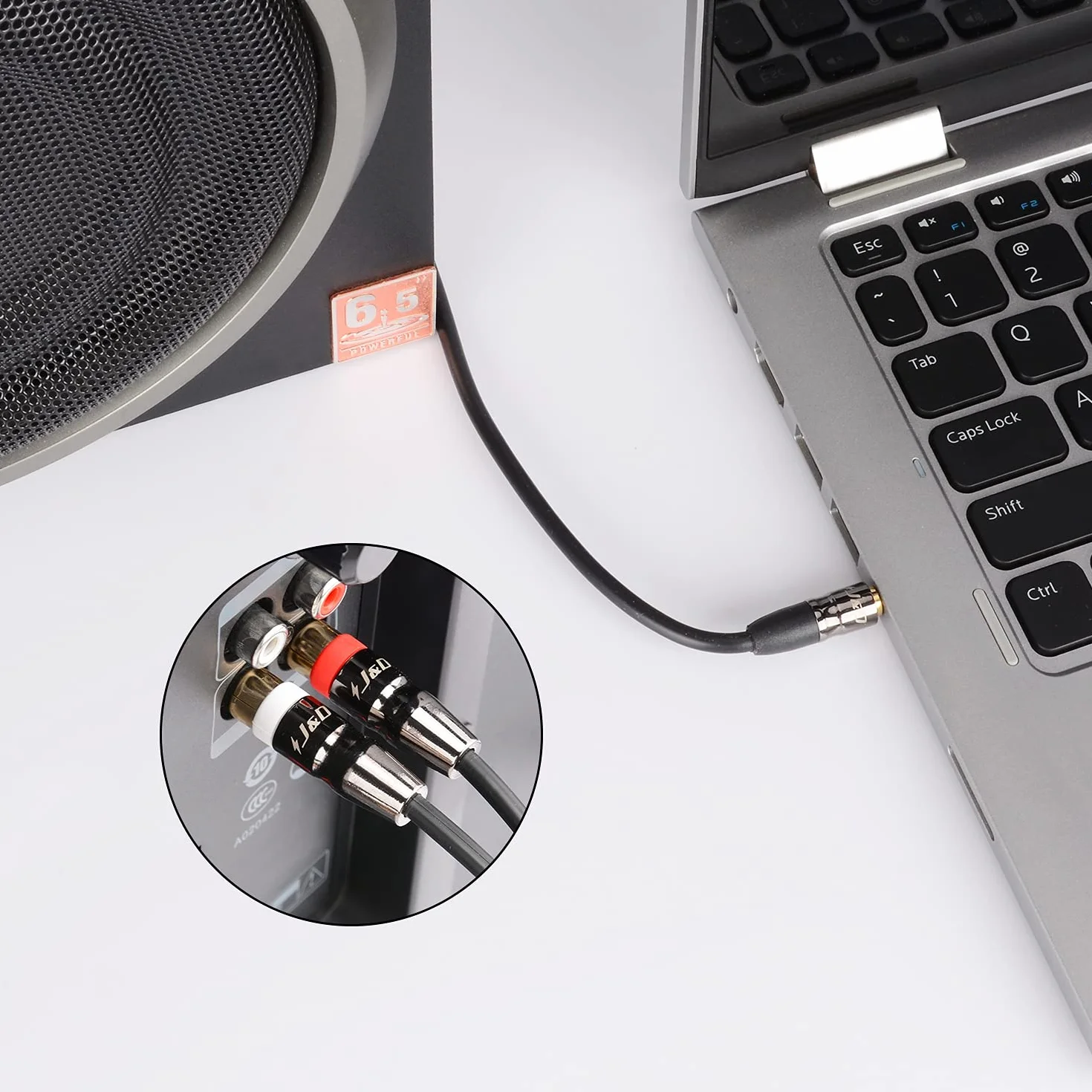 J&D Kabel Jack 3,5 mm do 2 RCA Cinch, Stereo Audio AUX, 3,5 mm Męski do 2 x RCA Męski, Pozłacane Złącza, Solidna Miedziana Obudowa, do Smartfona, Tabletu, MP3, Głośników, 1,8 m