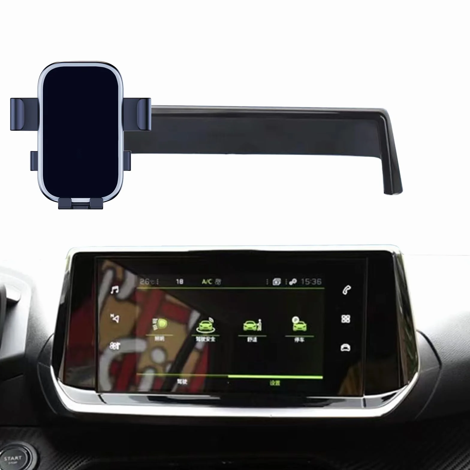 Samochodowy uchwyt na telefon pasuje do Peugeot 2008 2019-2023, uchwyt nawigacyjny na ekran, odpowietrznik, obrót o 360°, grawitacyjny uchwyt na telefon komórkowy do smartfona, uchwyt na podstawkę bez