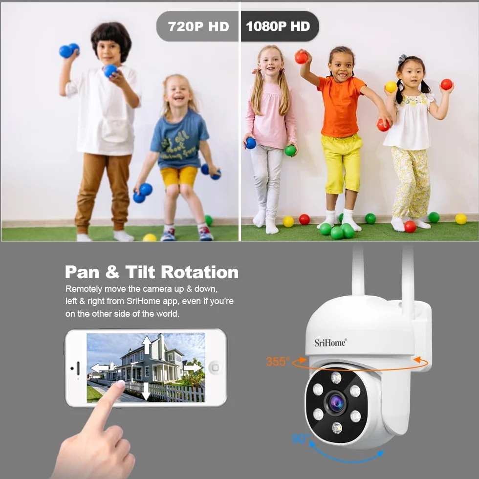SRIHOME 1080P WiFi monitoring PTZ kamera IP humanoidalna wykrywanie i śledzenie ruchu noktowizor wodoodporny IP66 (2 sztuki sztuk)