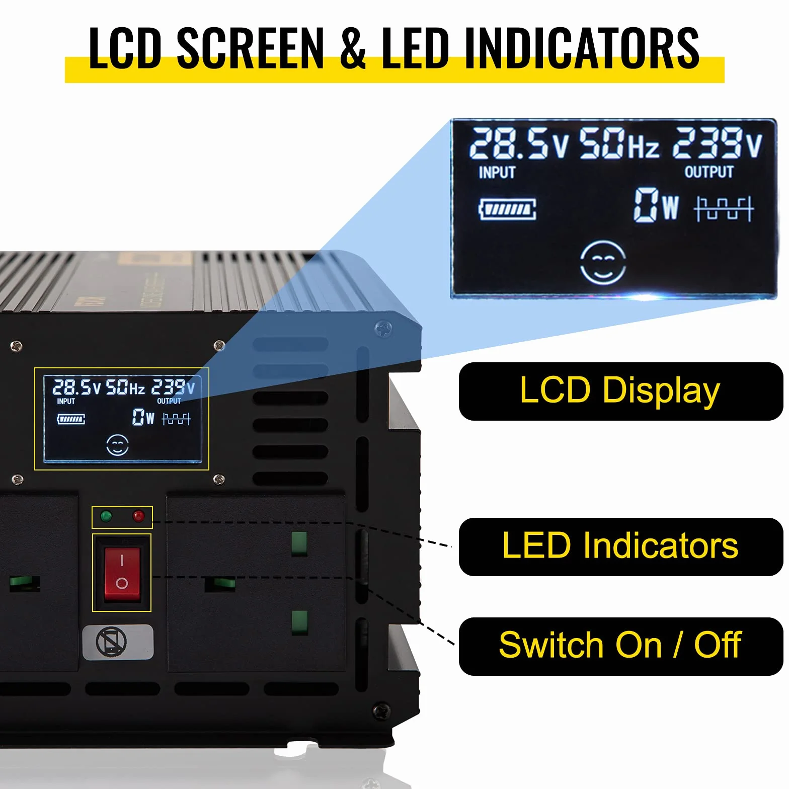 VEVOR Przetwornica fali sinusoidalnej o modyfikowanym napięciu z 24 V DC na 240 V AC Transformator ze zmianą mocy 2000 W na 4000 W, falownik ze zmienioną falą z wyświetlaczem LCD, pilot LCD