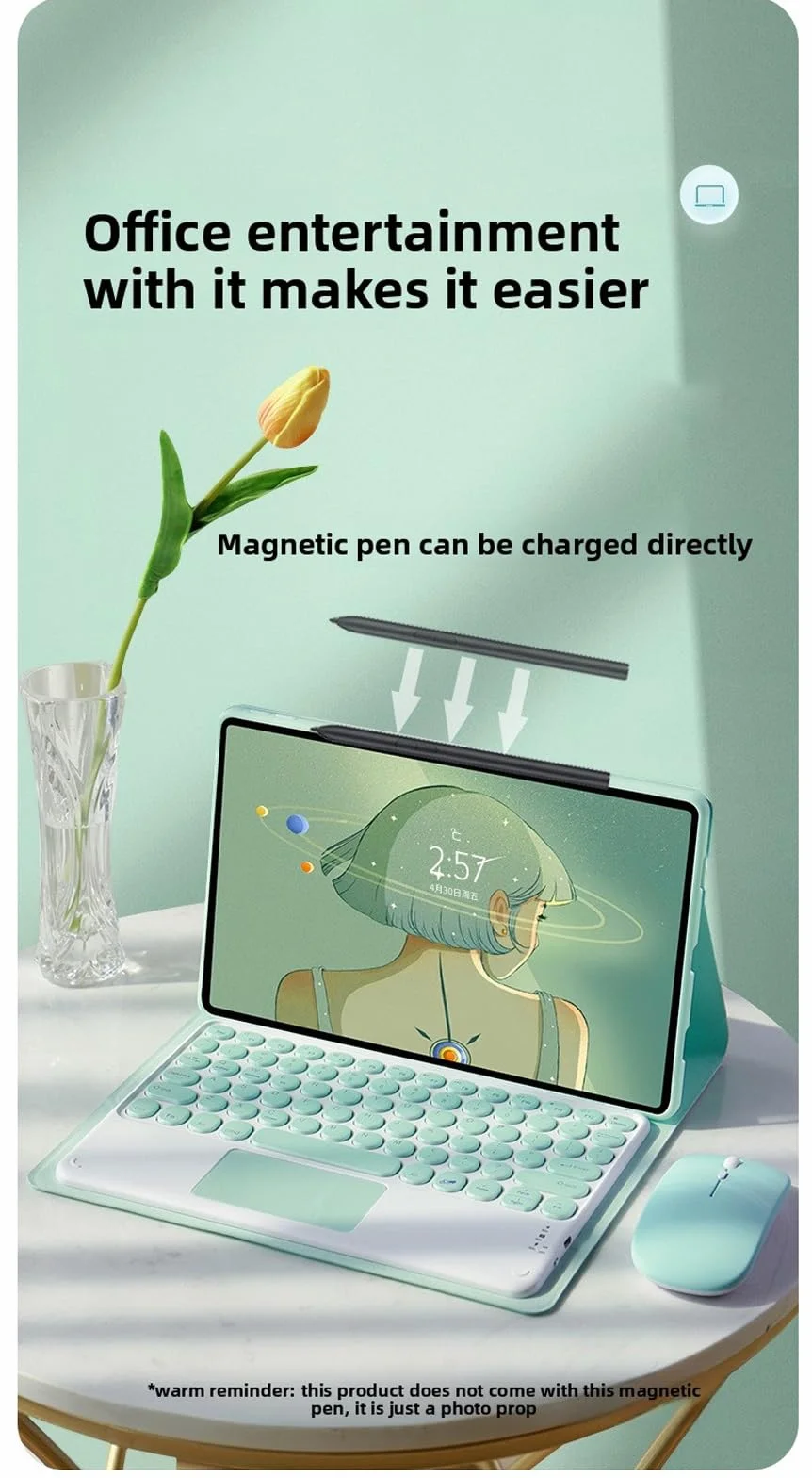 Etui z klawiaturą do Xiaomi Redmi Pad Pro 12,1 cala 2024 z myszą, okrągłymi klawiszami, odłączanym bezprzewodowym trackpadem i klawiaturą dotykową do Xiaomi Poco Pad 12,1 cala