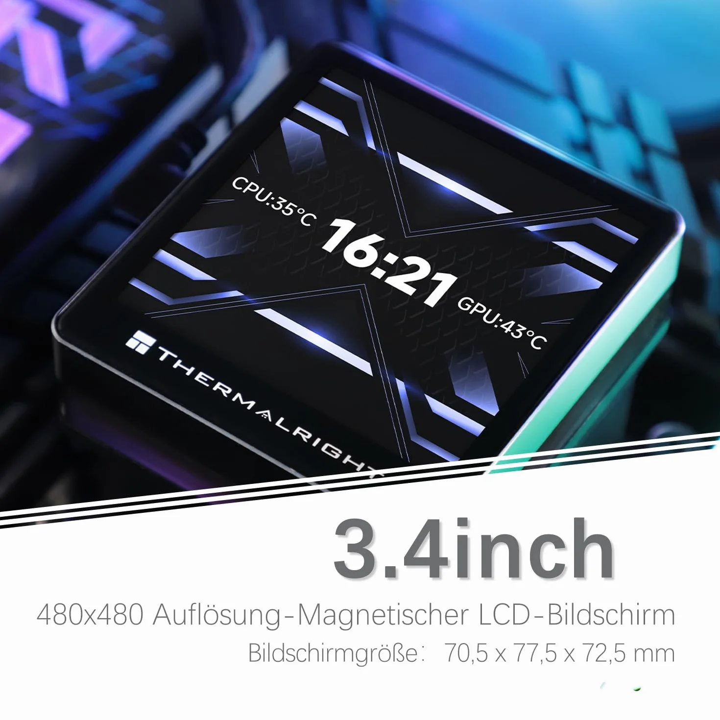 TR-Thermalright Grand Vision 360 ARGB czarna chłodnica procesora, 3,4-calowy ekran IPS LCD o rozdzielczości 480 x 480, magnes, motyw ekranu DIY, do AM4/AM5, LGA1851/1700/115x