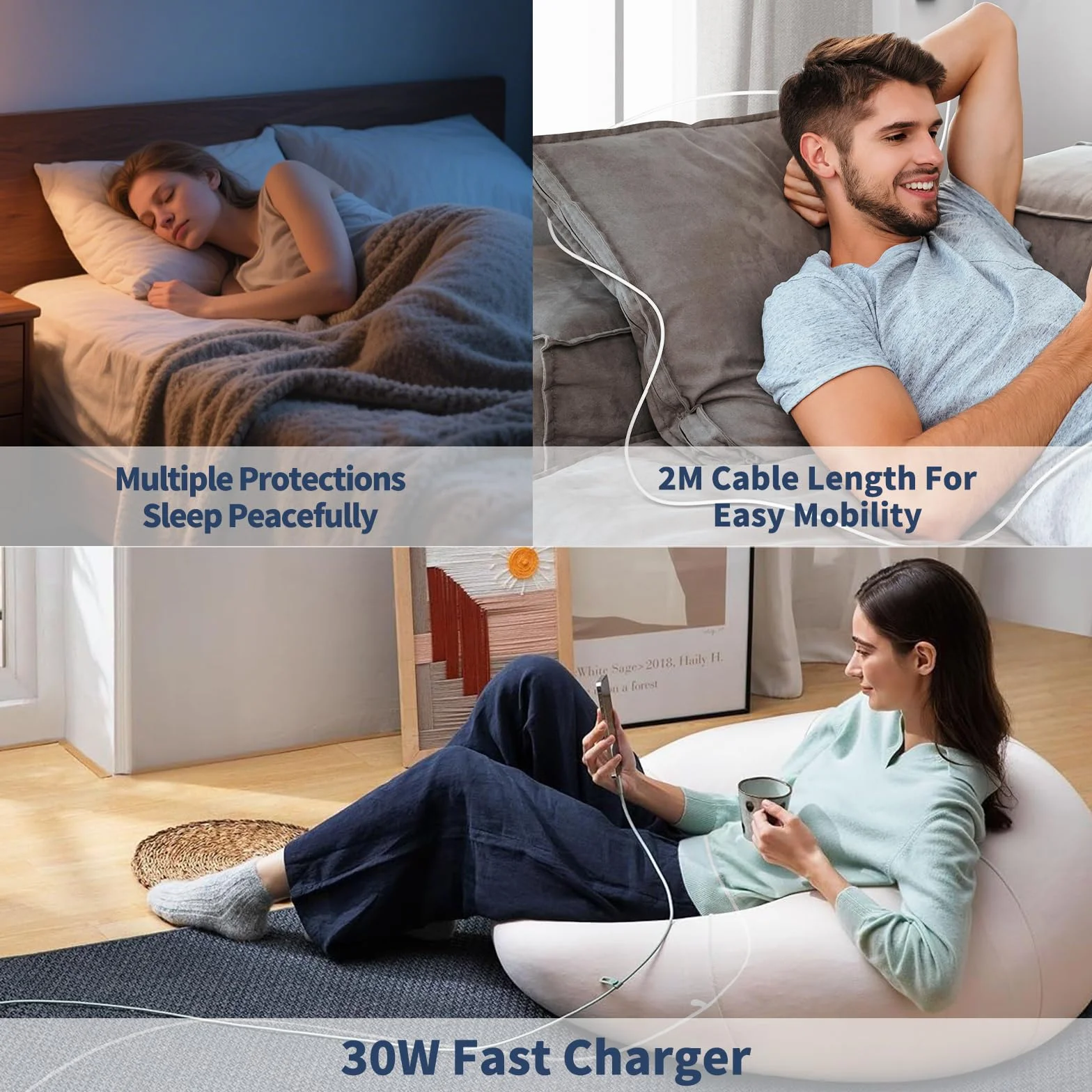 Ładowarka USB-C do iPhone, 30W Szybka Ładowarka w Typu C Zestawie Kabel O Długości 2M, Certyfikat MFi Zasilacz Zasilania Wtyczka do iPhone 17/16/16 Plus/16 Pro/16 Pro Max/15/iPad Air/iPad Mini/AirPods