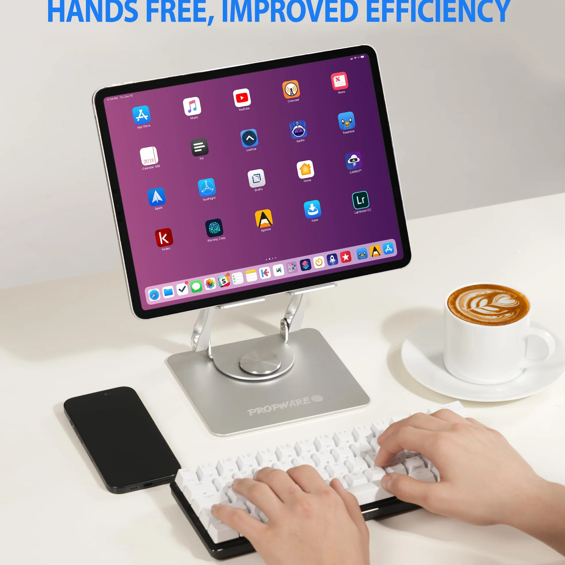 Aluminiowy tablet, telefon, przenośna konsola do gier o przekątnej do 15 cali z obrotową podstawą 360°, ergonomicznie regulowana, składana, idealna do kuchni lub biurka (srebrny)