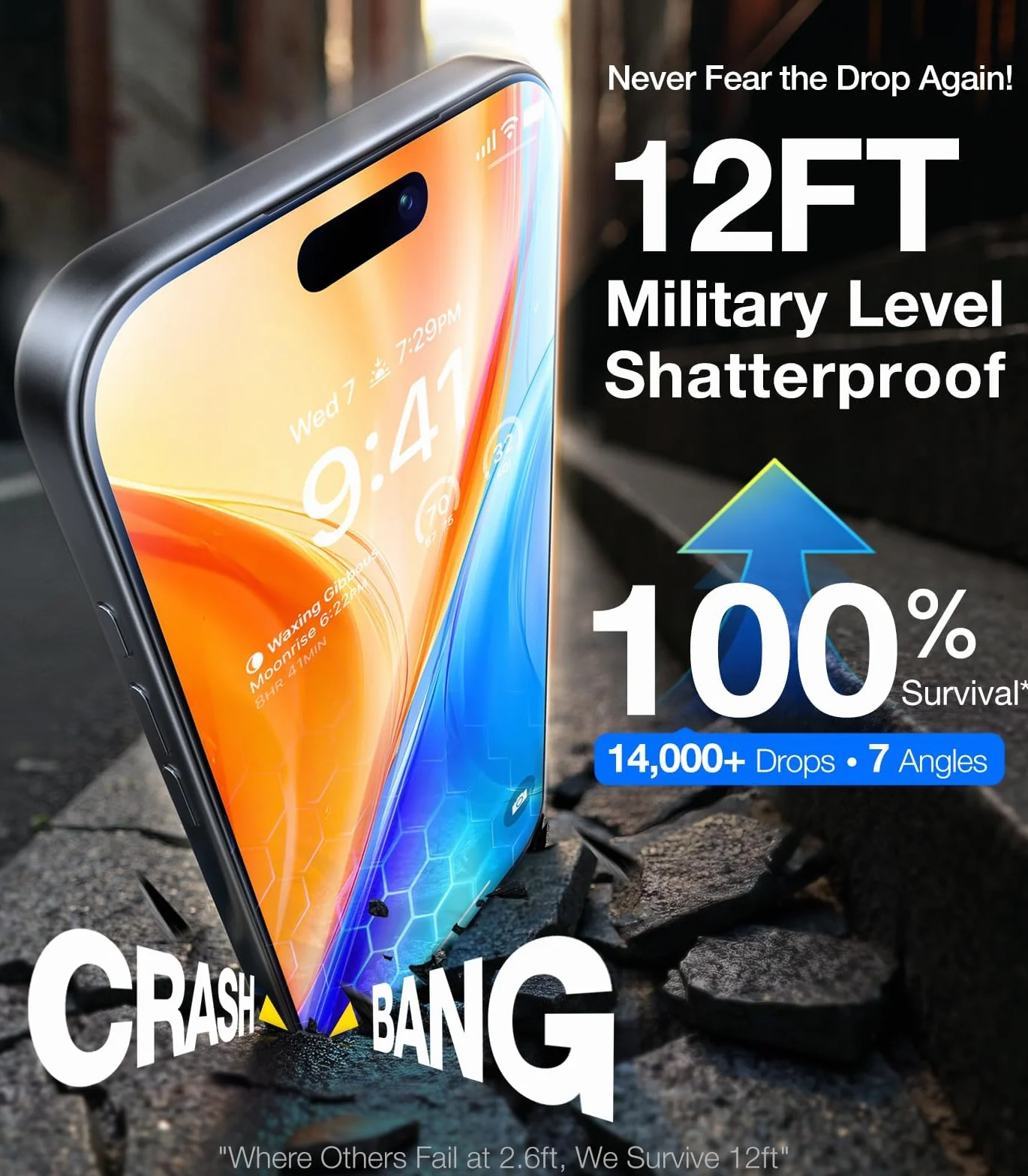 UltraGlass Unbreak Top szkło 9H+ do iPhone'a 16 Pro ochraniacz ekranu 16.0 cm (12FT klasy wojskowej) szkło hartowane 16 Pro (najdłuższe trwałe) pełne pokrycie 16Pro, 2 sztuki