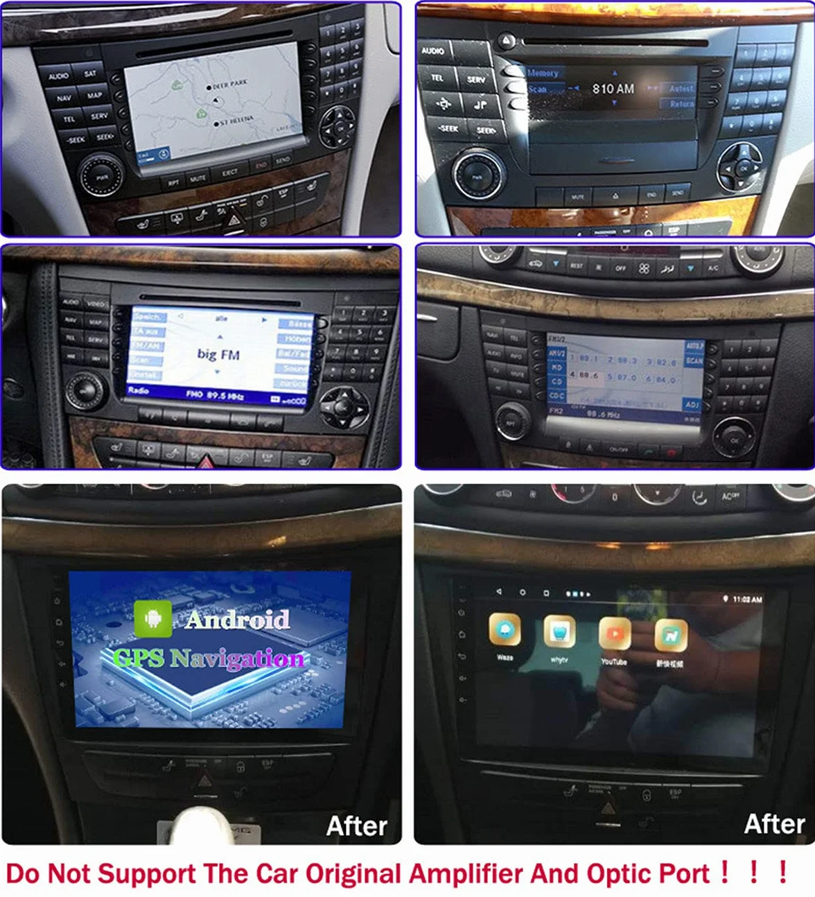 System nawigacji samochodowej GPS, 4 + 64G Nawigator satelitarnych pojazdów GPS z bezpłatną aktualizacją map, Sopport 3G / 4G WiFi, może korzystać z karty SIM, dla Benz E W211 2005-2010