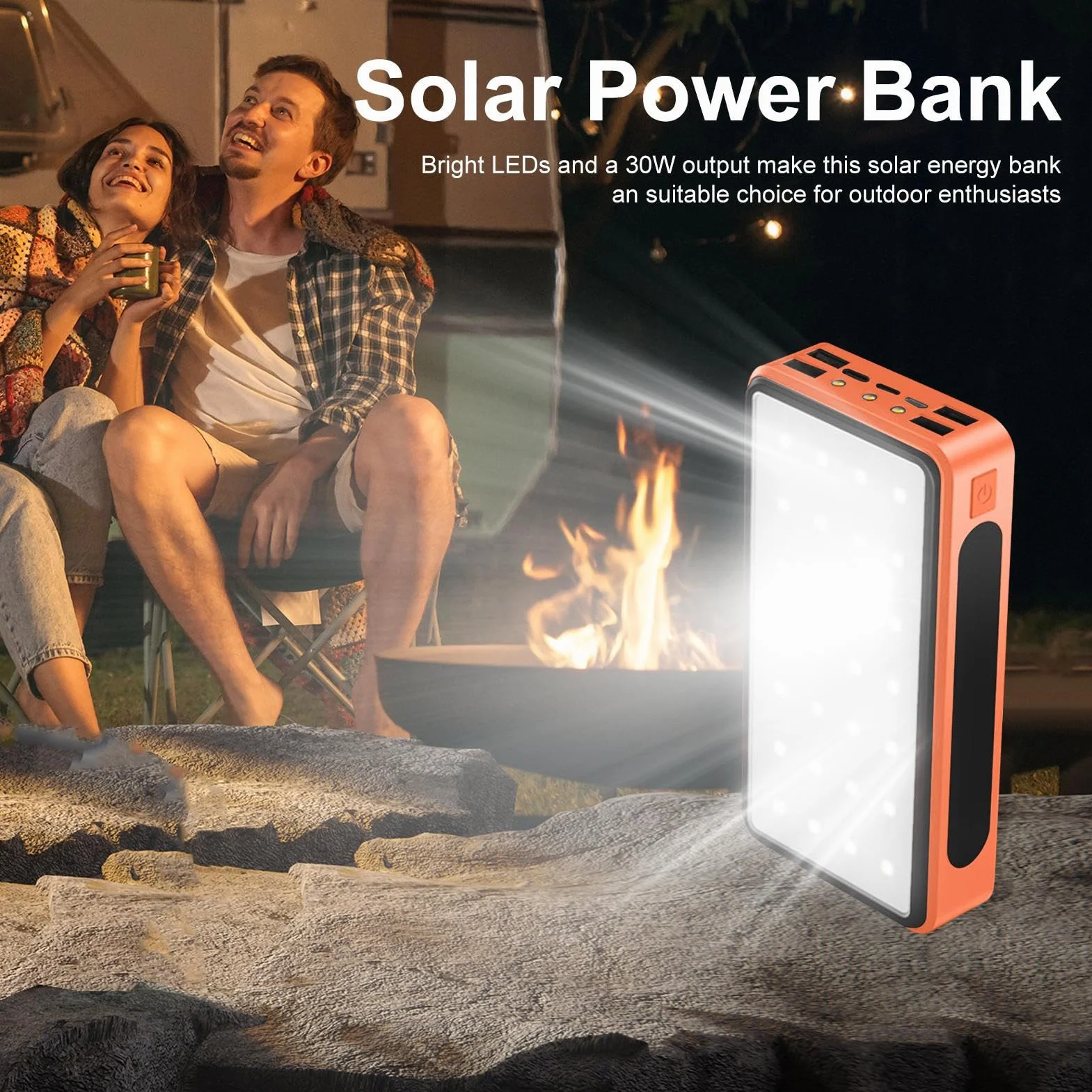 powerbank solarny o dużej pojemności, ładowarka solarna, niezawodna konstrukcja, zintegrowane światło kempingowe, 16,3 cm, dla mężczyzn, kobiet, studentów i do użytku na zewnątrz