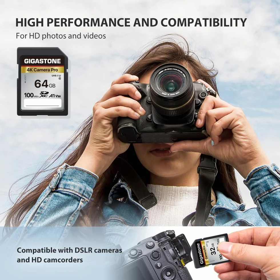 Gigastone 64GB 2-pakowa karta SD V30 SDXC Karta pamięci High Speed ​​4K Ultra HD UHD Zgodna z aparatem cyfrowym Canon Nikon Sony Pentax Kodak Olympus Panasonic
