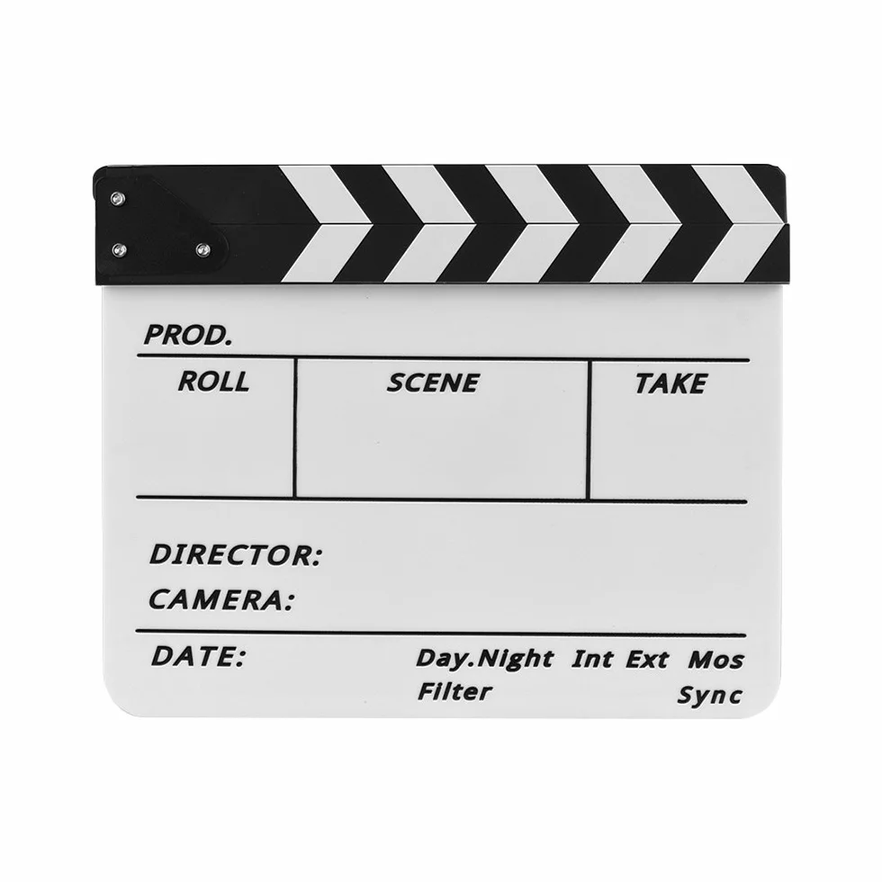 Wakects Profesjonalna Akrylowa Klapsa Clapperboard z Pisakiem i Gumką do Filmów Telewizji Reklam (Biały i czarny kij)