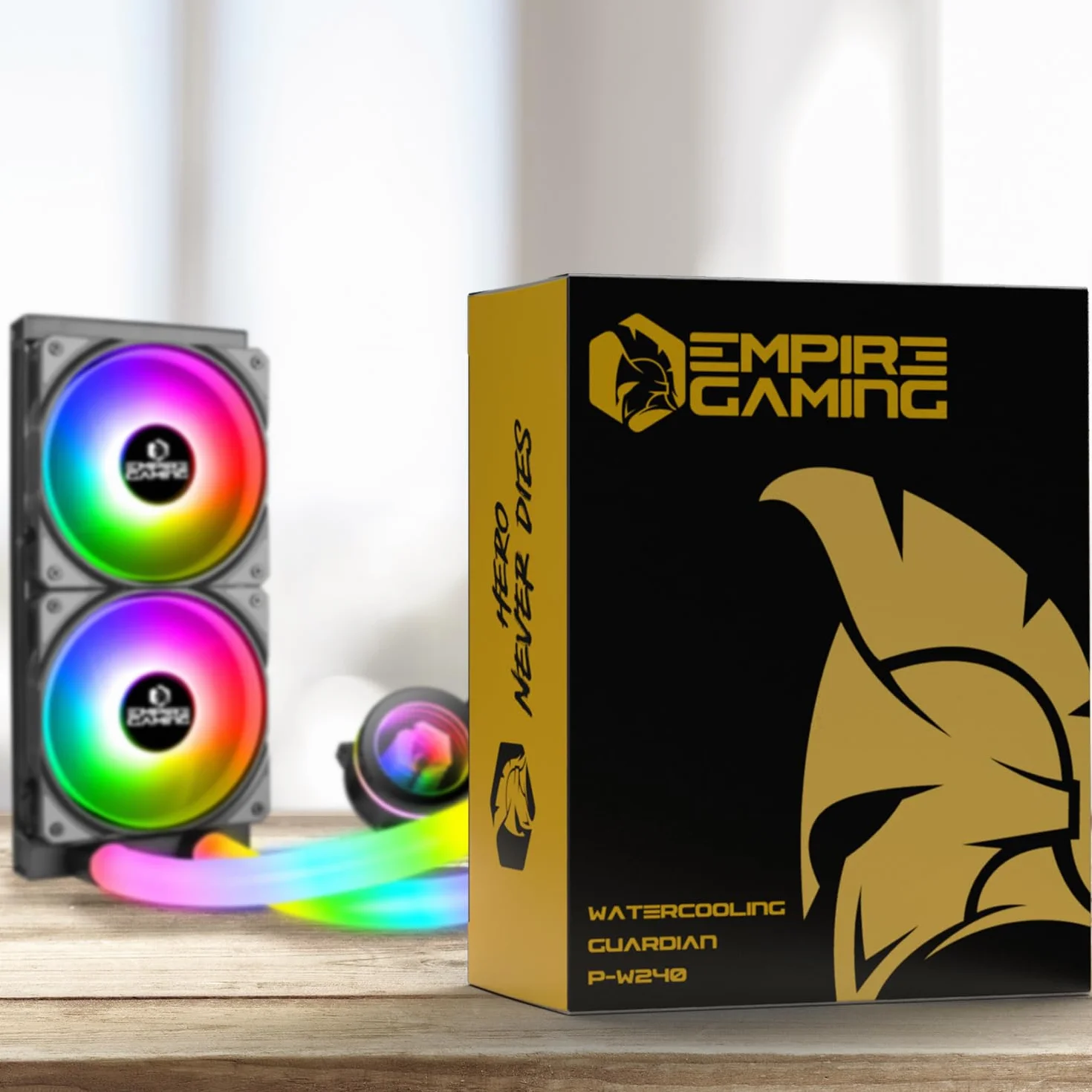 EMPIRE GAMING - Guardian P-W120 Watercooling AIO PC Gamer - ARGB 3-stykowe chłodzenie cieczą 5V - 2x120MM - Intel LGA 1700/1200/115X/1366/2066/2011,AMD AM5/AM4 - Czarny, OE-WA-240B