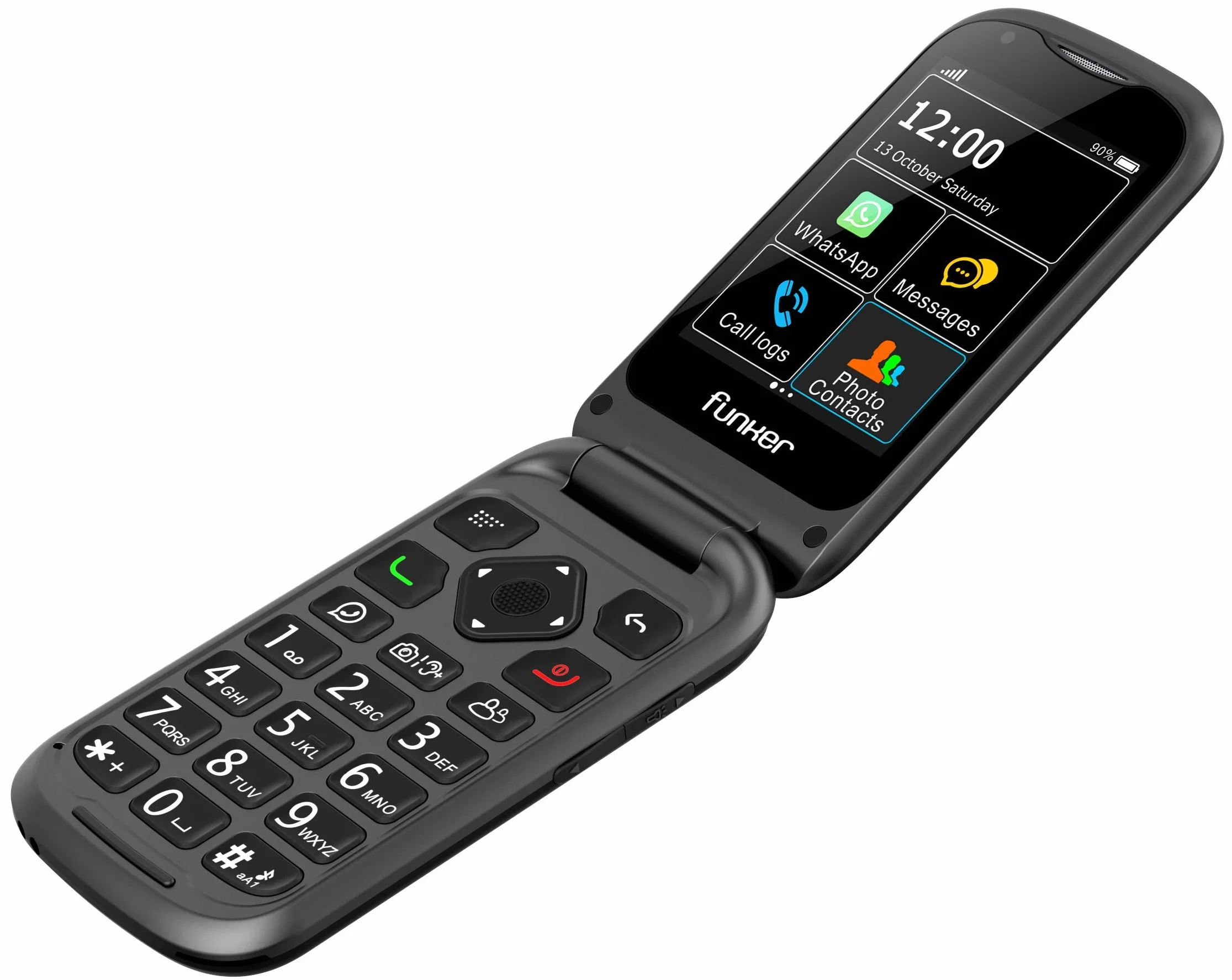 Funker E450 MAX Pro 2 - Składany telefon 4G dla osób starszych - WhatsApp - Połączenie wideo - Ekran dotykowy - Przycisk SOS - Geolokalizacja - Bateria 1750 mAH - Zgodność ze słuchawkami - Ładowanie