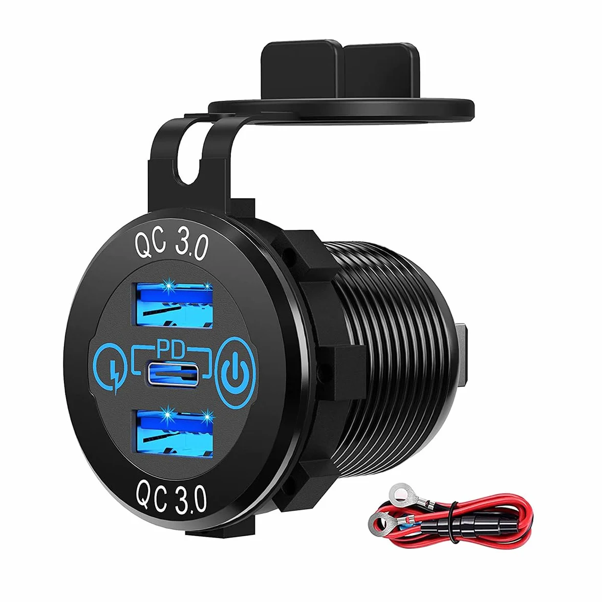 Gniazdo ładowarki samochodowej USB Alnicov 12V/24V 36W Szybkie ładowanie QC3.0 Podwójna ładowarka USB Panel zasilania Szybkie ładowanie Adapter z przełącznikiem Woltomierz LED
