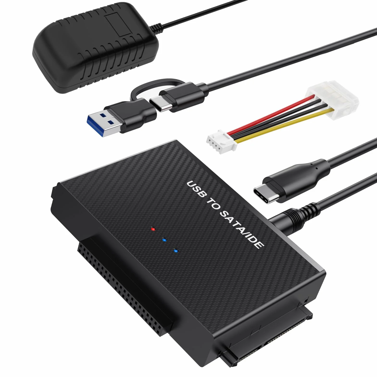 Adapter USB 3.2 na SATA/IDE, dysk twardy, odpowiedni do dysków twardych SATA 6.3 cm i 8.9 cm, obsługuje pojemność 6 TB, z zasilaczem 12 V 2 A, kompatybilny z Windows/Mac OS/Linux itp.