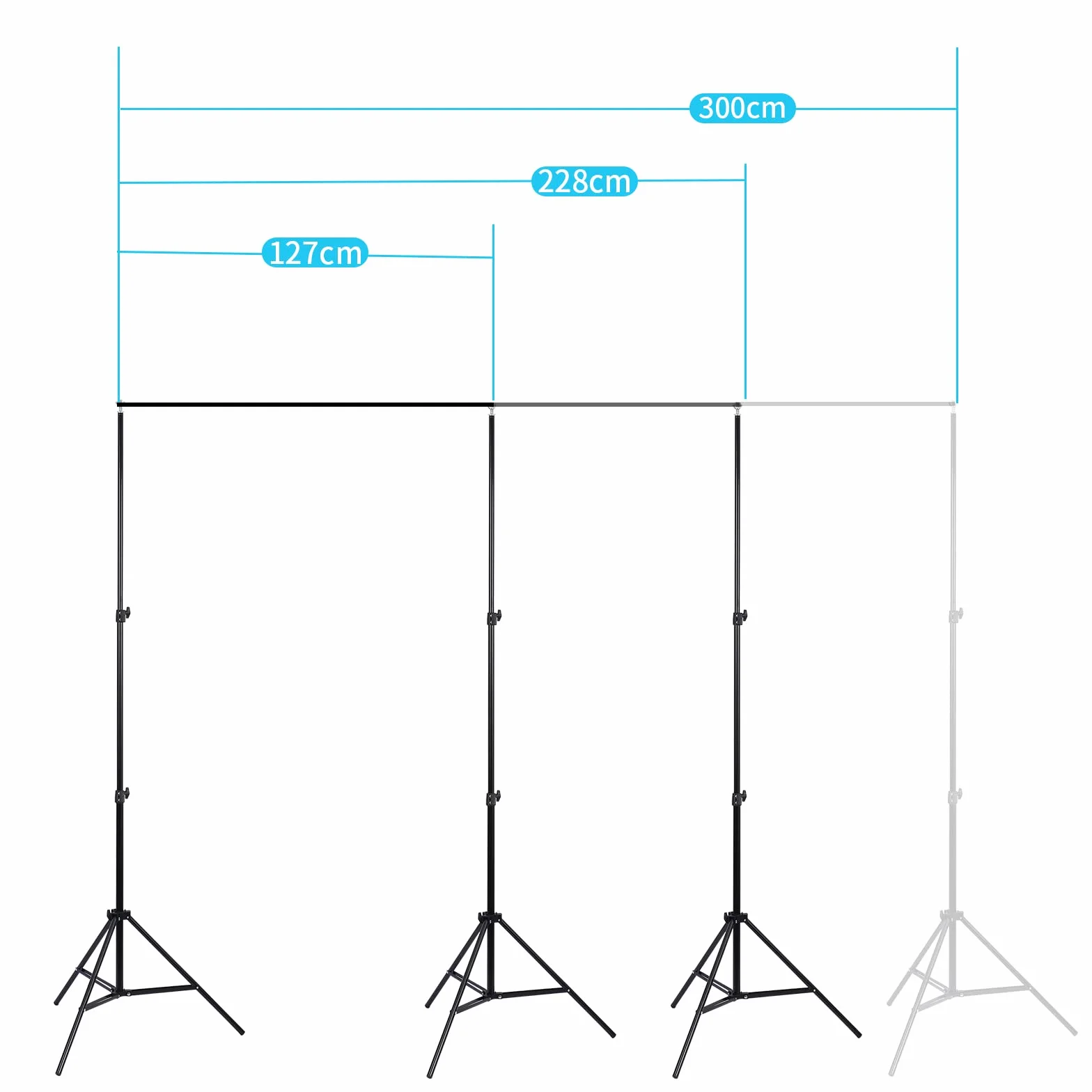 NIDEAL Stojak na tło 2 x 3 m, regulowany system wspierający tło, podstawka, stojak do backdrop, system tła do studia fotograficznego z 4 zaciskami do zdjęć i portretów.