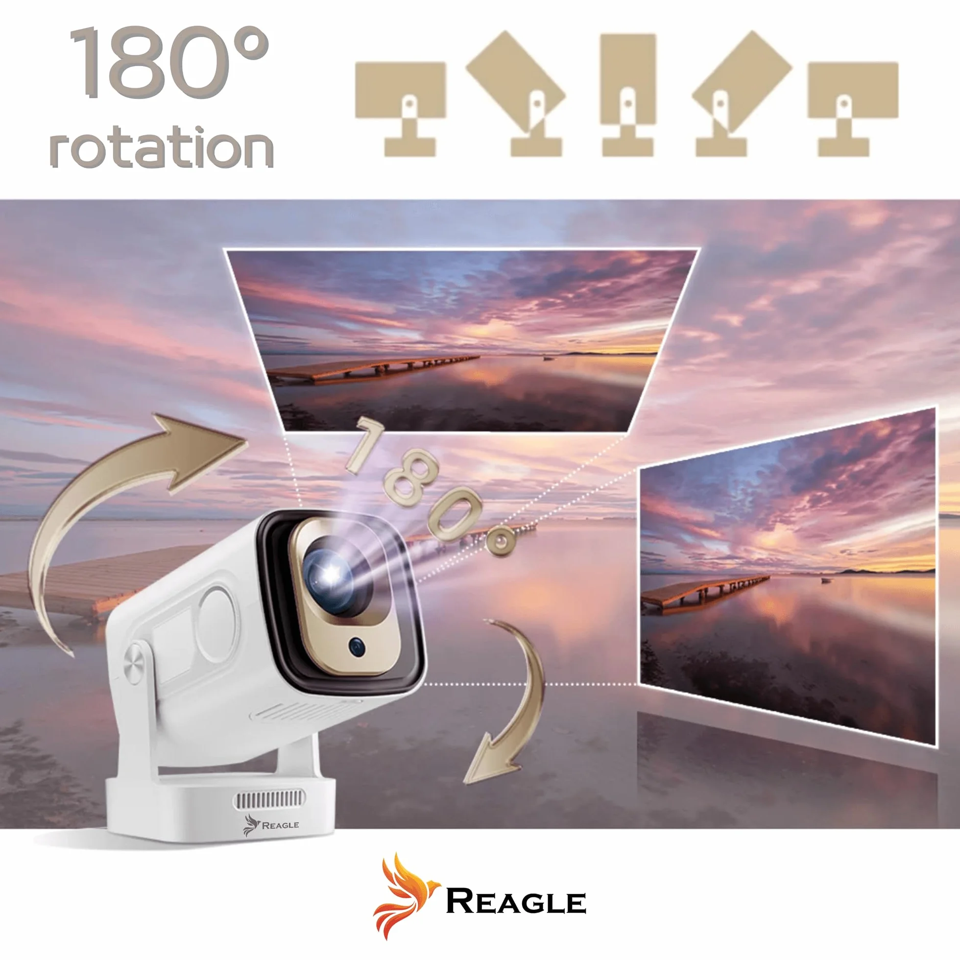 Reagle R-MOVIELUM-P30 Mini Projektor Full HD 1080P Android 14 WiFi Bluetooth Autofocus 330 ANSI LED Projektor Przenośny 130 Cali Keystone HDMI USB Smart TV Miracast Kino Domowe