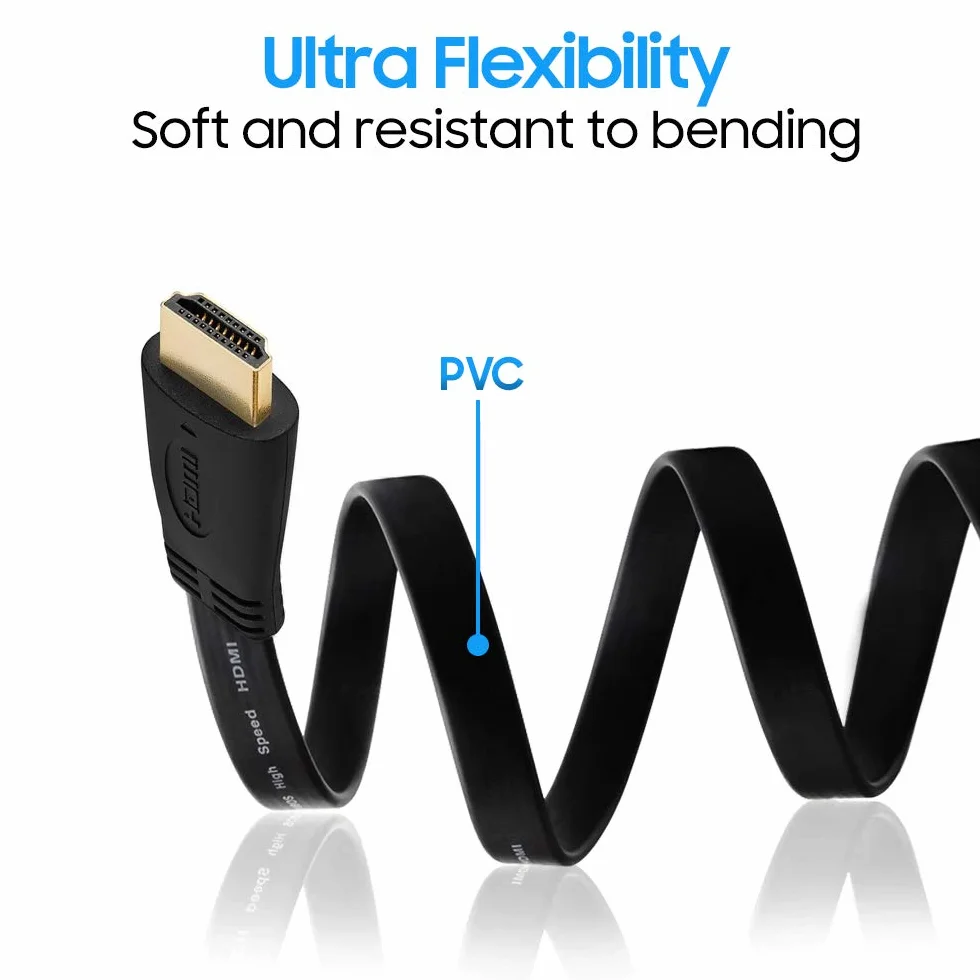 Cmple Płaski kabel HDMI – kabel HDMI o wysokiej prędkości z 4K, Ultra HD, 3D, 2160p, HDCP i zwrotnym dźwiękiem, kompatybilny z 3,5 m, czarny