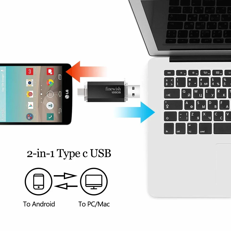 Pamięć Flash USB C 128 GB 2 w 1 Typu C Klucz USB Przenośny Pendrive OTG Czarny