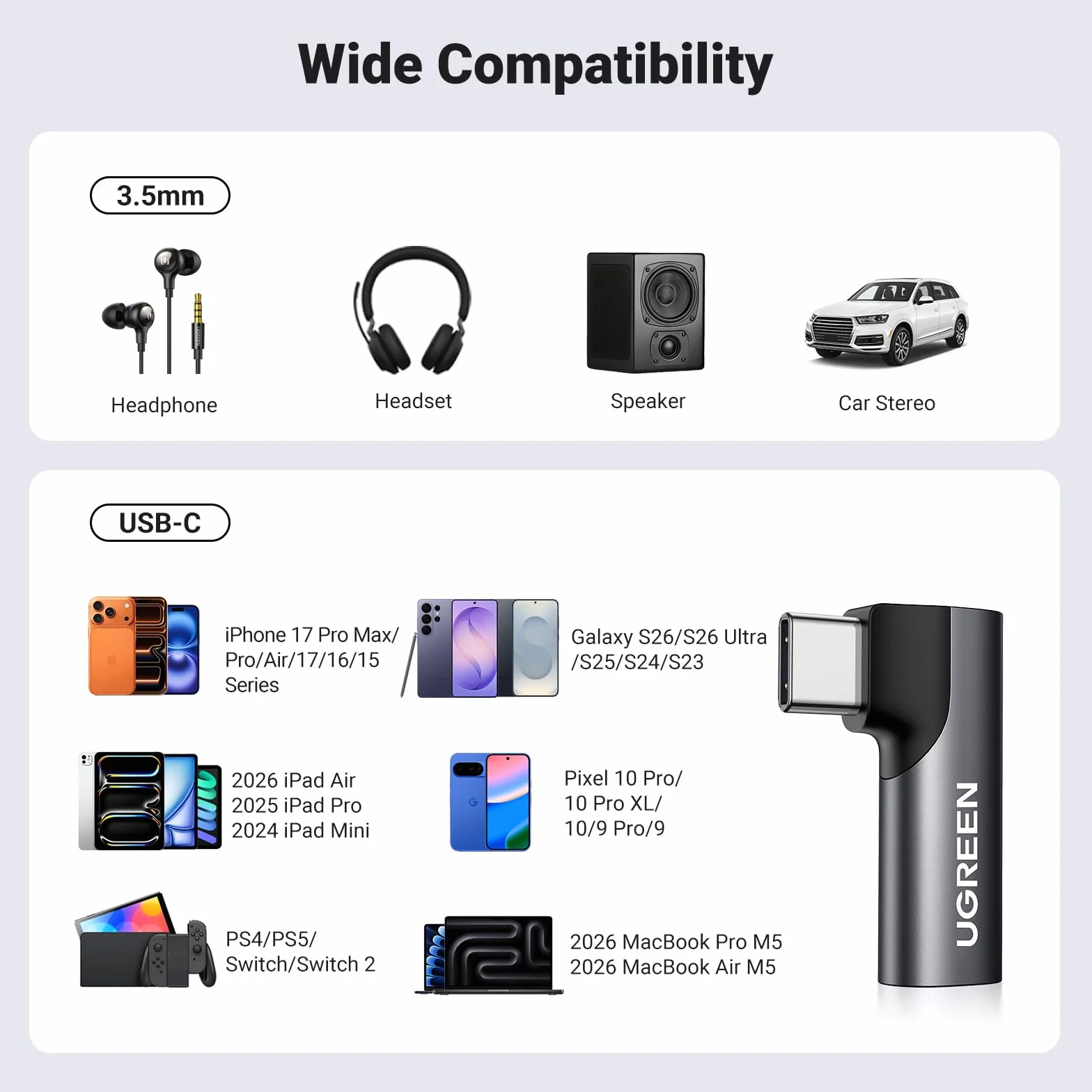 UGREEN Adapter USB typu C na Jack 3,5 mm DAC Chip Słuchawki Mikrofon 90 stopni Kompatybilny z iPhone 16 Plus Pro MAX Galaxy S25 Ultra iPad 2024 Pixel 9 XL (czarny)