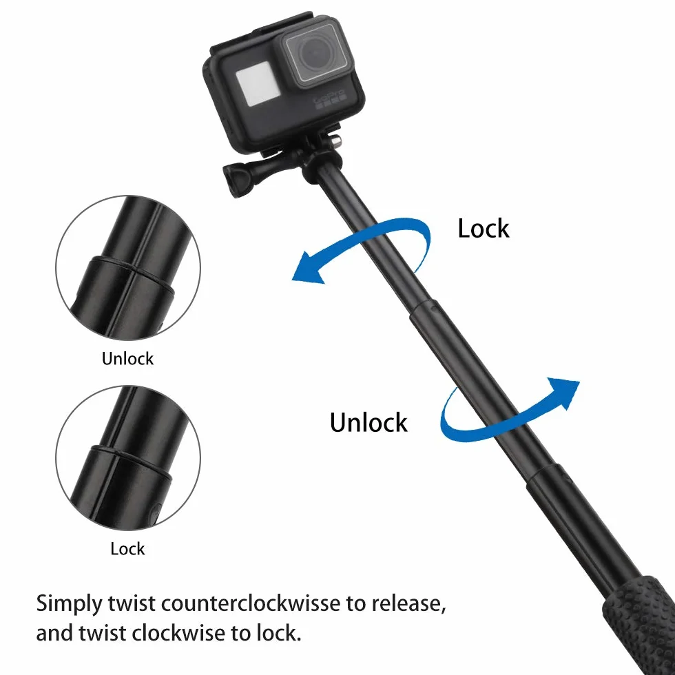 AFAITH Wodoodporny aluminiowy uchwyt do selfie, wysuwany ręczny drążek teleskopowy monopod kompatybilny z kamerami akcji GoPro Hero 13 12 11 10 9 8 7 6 5 4 DJI OSMO EK5000 EK7000 SJ4000 SJ5000