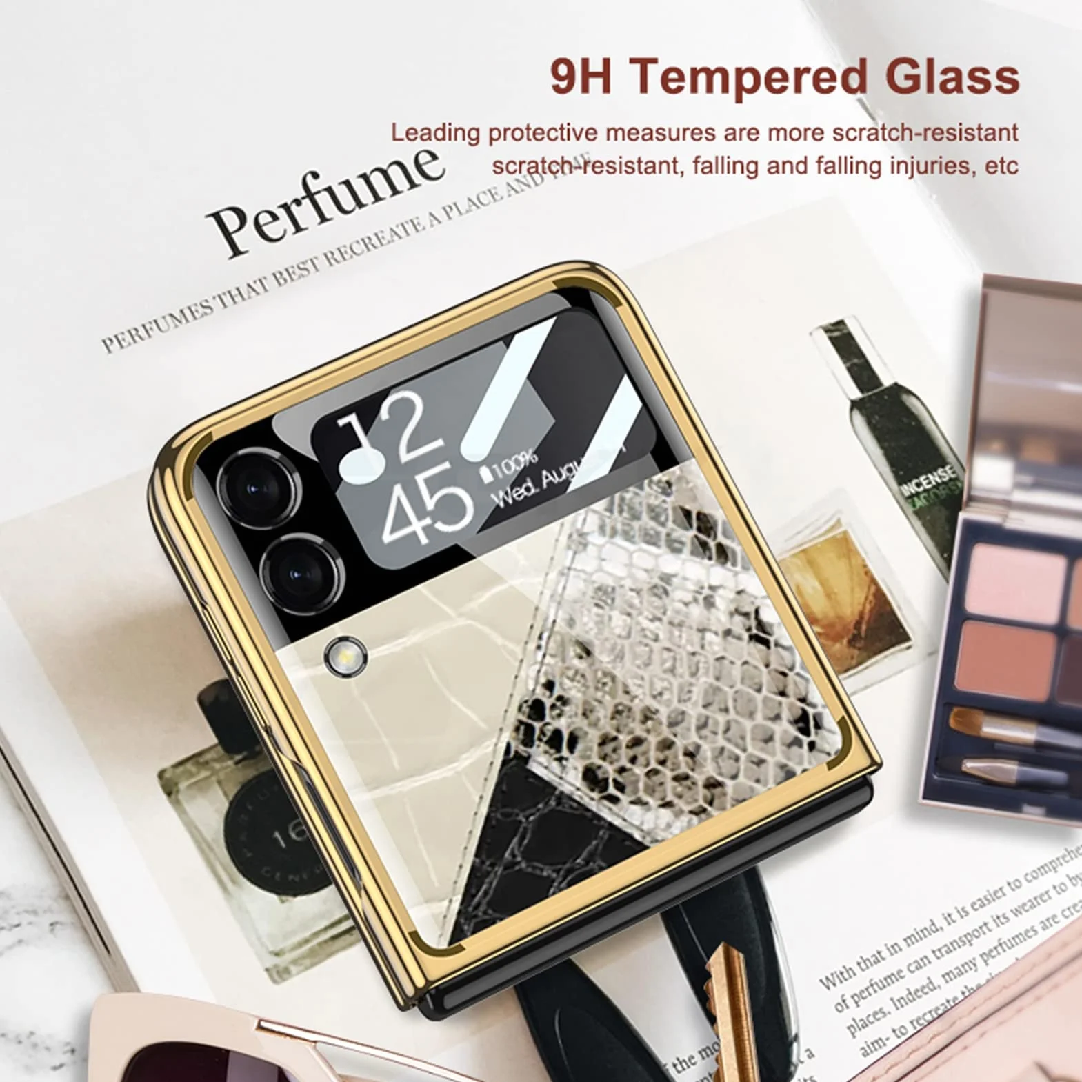 Etui do Samsung Galaxy Z Flip 3 5G z ochroną ekranu aparatu, ultracienkie szkło hartowane obudowa ochronna na telefon moda galwanizowana PC tylna obudowa do Galaxy Z Flip 3, F