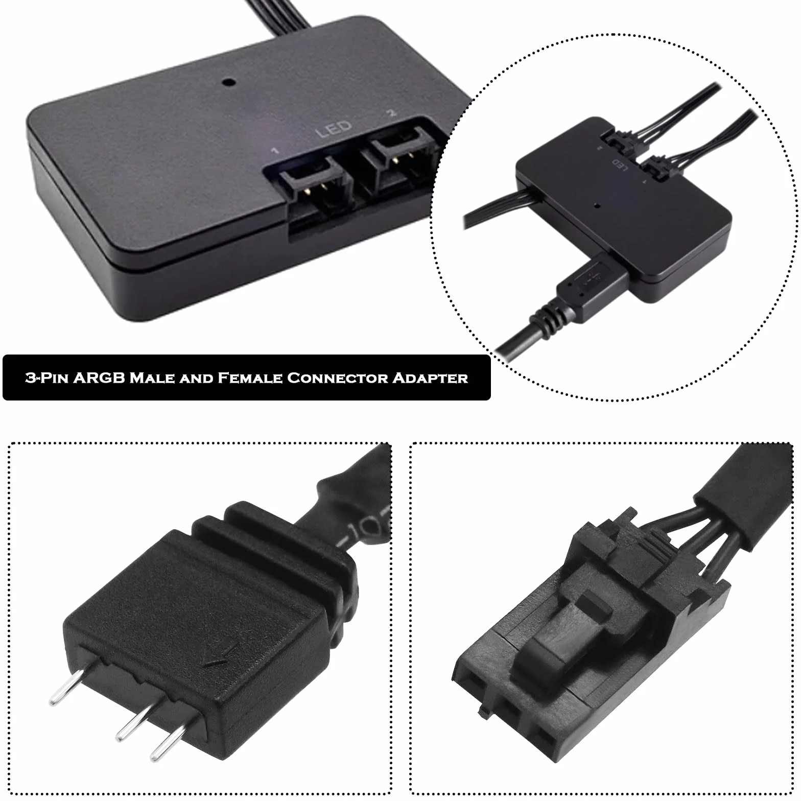 Standardowy 3-pinowy adapter ARGB RGB adapter kabel kompatybilny z Corsair Commander Pro Lighting Node Pro Commander Core XT