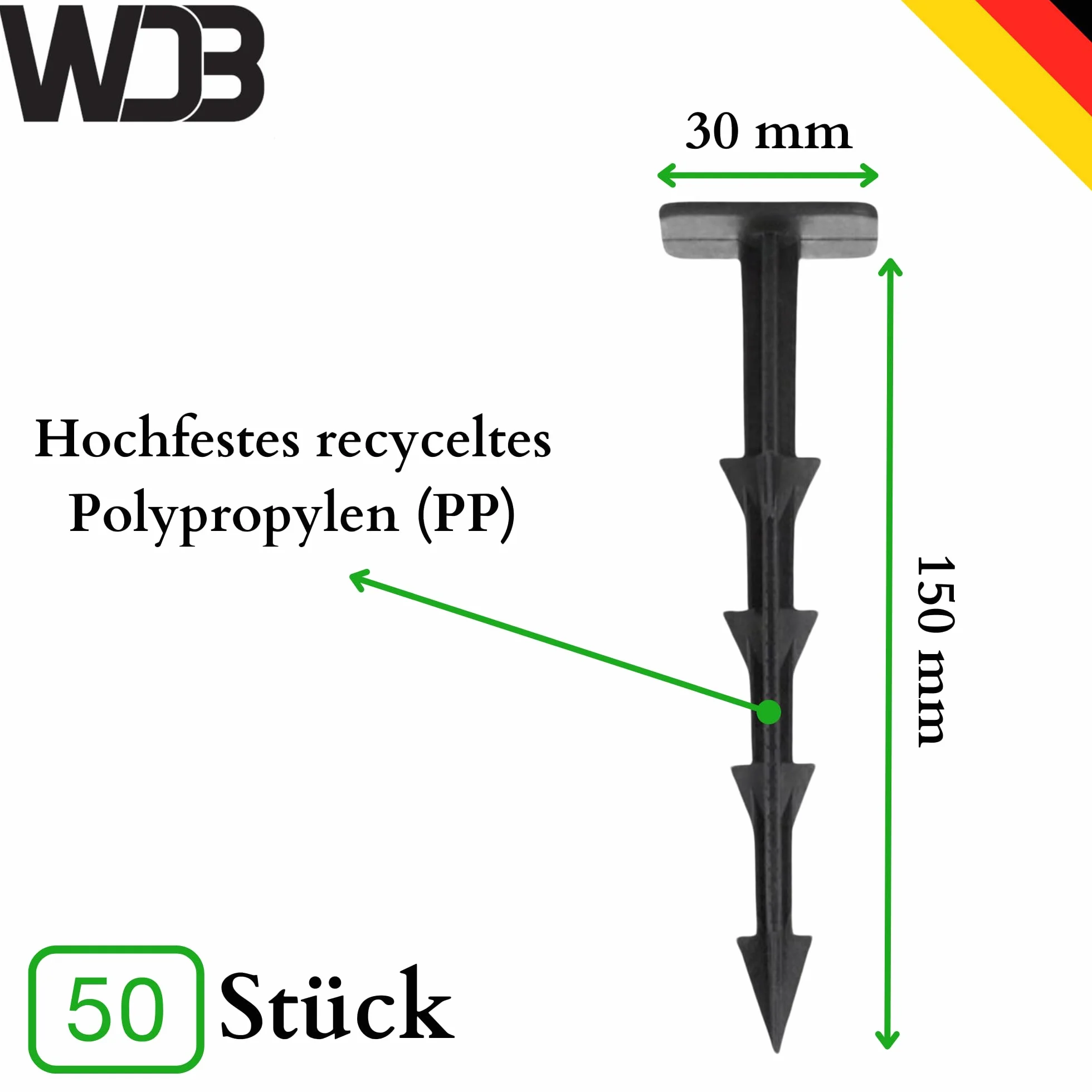 WDB - Kotwy gruntowe do włókniny chwastobójczej - Kotwa rozporowa 15 cm z polipropylenu (PP) do agrotkaniny - Kotwy gruntowe czarne 50 szt.
