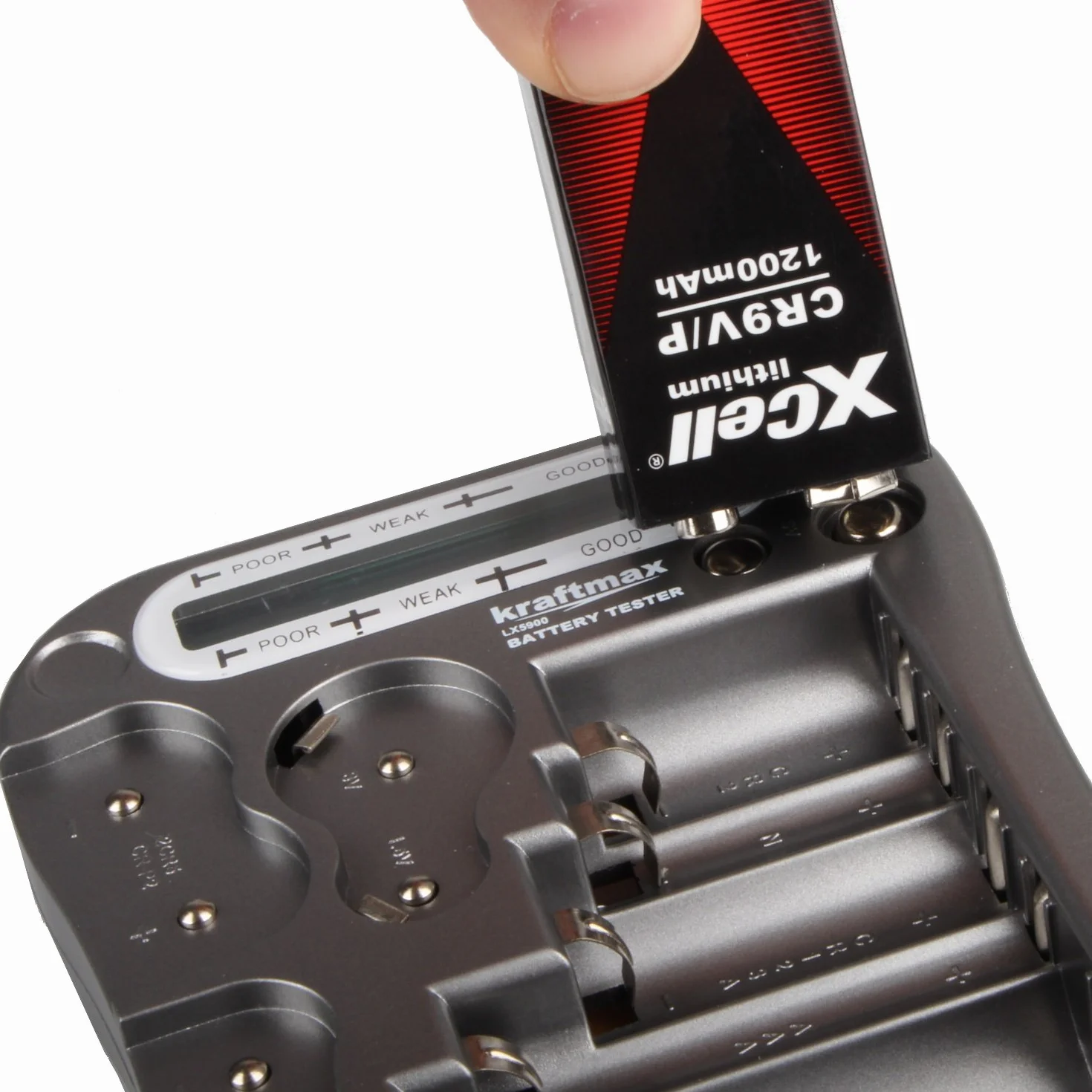 Kraftmax tester baterii V2 LCD uniwersalny z testem ogniw guzikowych