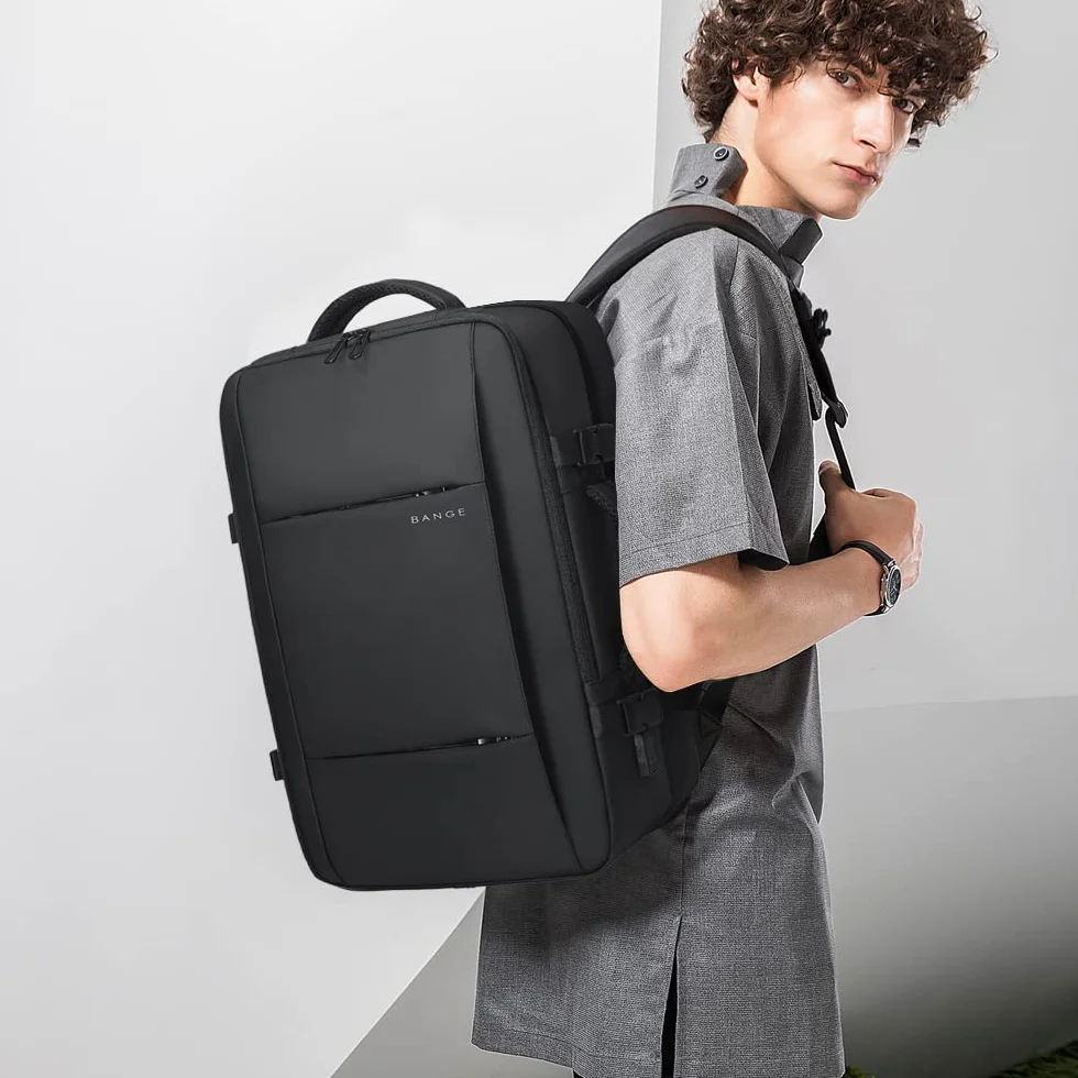 BANGE Plecak podróżny, bagaż podręczny, wytrzymały plecak Convertible Duffle Bag Fit na laptopa o przekątnej ekranu 17,3", dla mężczyzn i kobiet, Czarny (bez rozszerzenia), L, Biznes