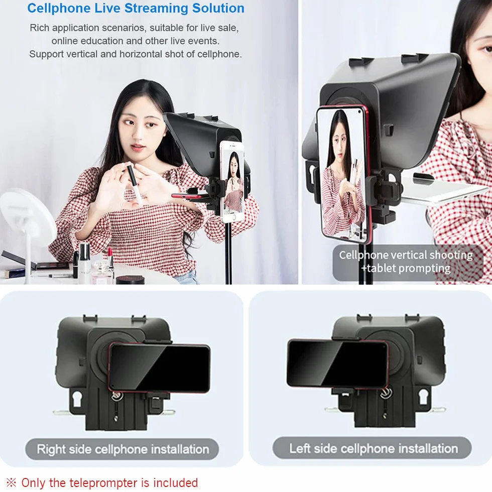 Bestview T3 ulepszony teleprompter do smartfonów/tabletów/lustrzanek cyfrowych z obiektywem zdalnego sterowania, pierścień adaptera, obsługuje ultraszerokokątny obiektyw do strumieniowania na żywo na scenie