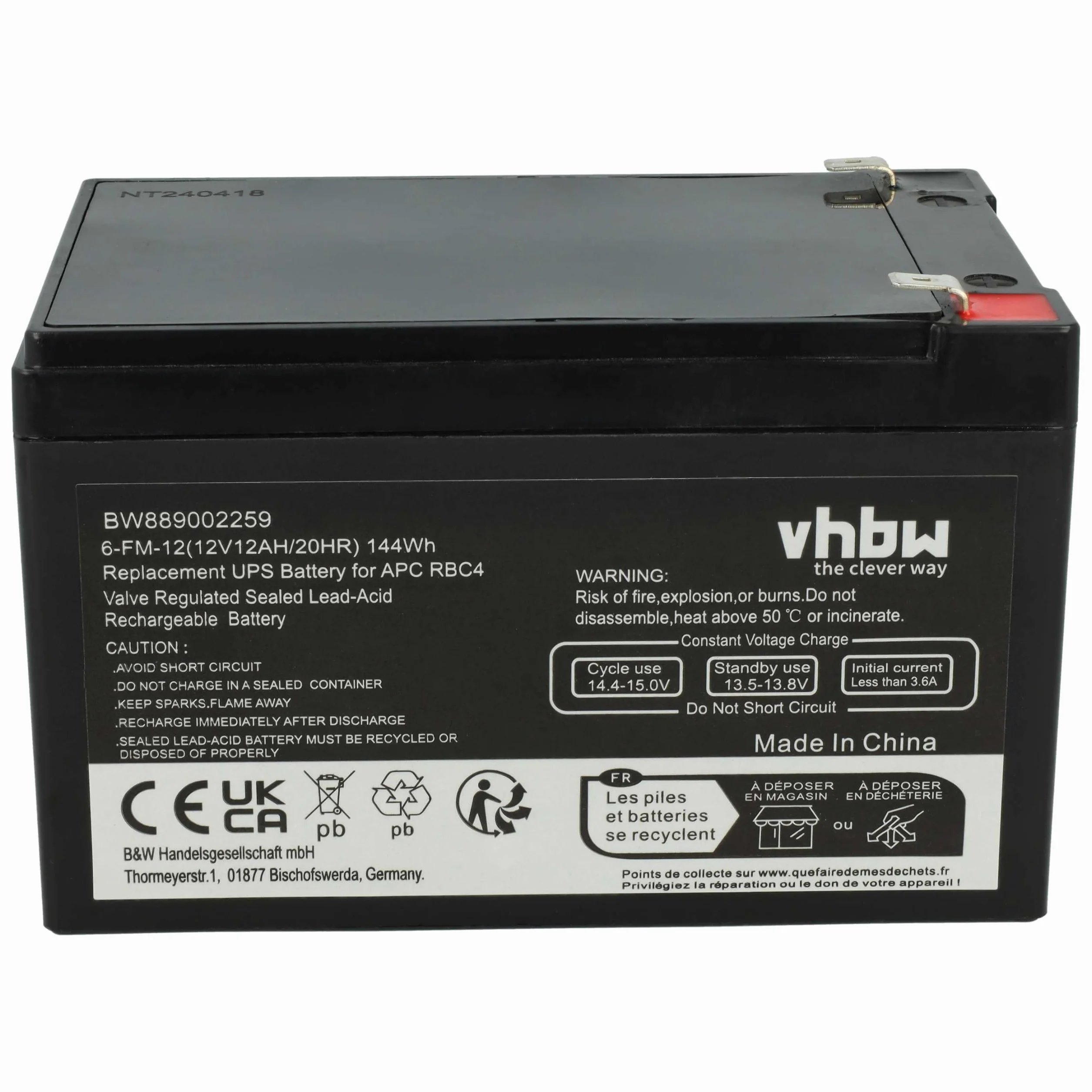 vhbw 2 x akumulator kompatybilny z APC Back-UPS, BE750BBX450, BE750BB USV (12 Ah, 12 V, AGM)