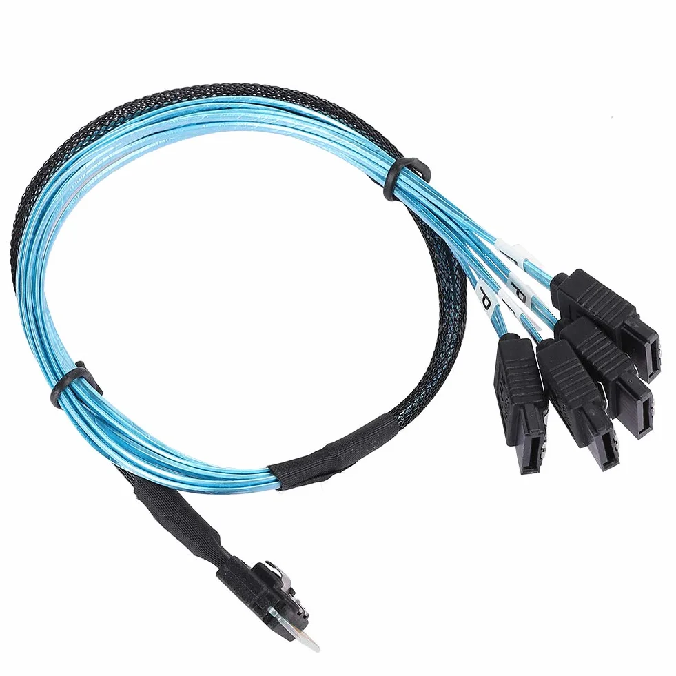 Kabel do Transmisji Danych MINI SAS, Kabel SFF-8654 do 4Xsata, kompatybilność Interfejsu SAS 38P SFF-8654 z Dyskami SATA do Serwera, Dysku Twardego, Komputera, Hosta