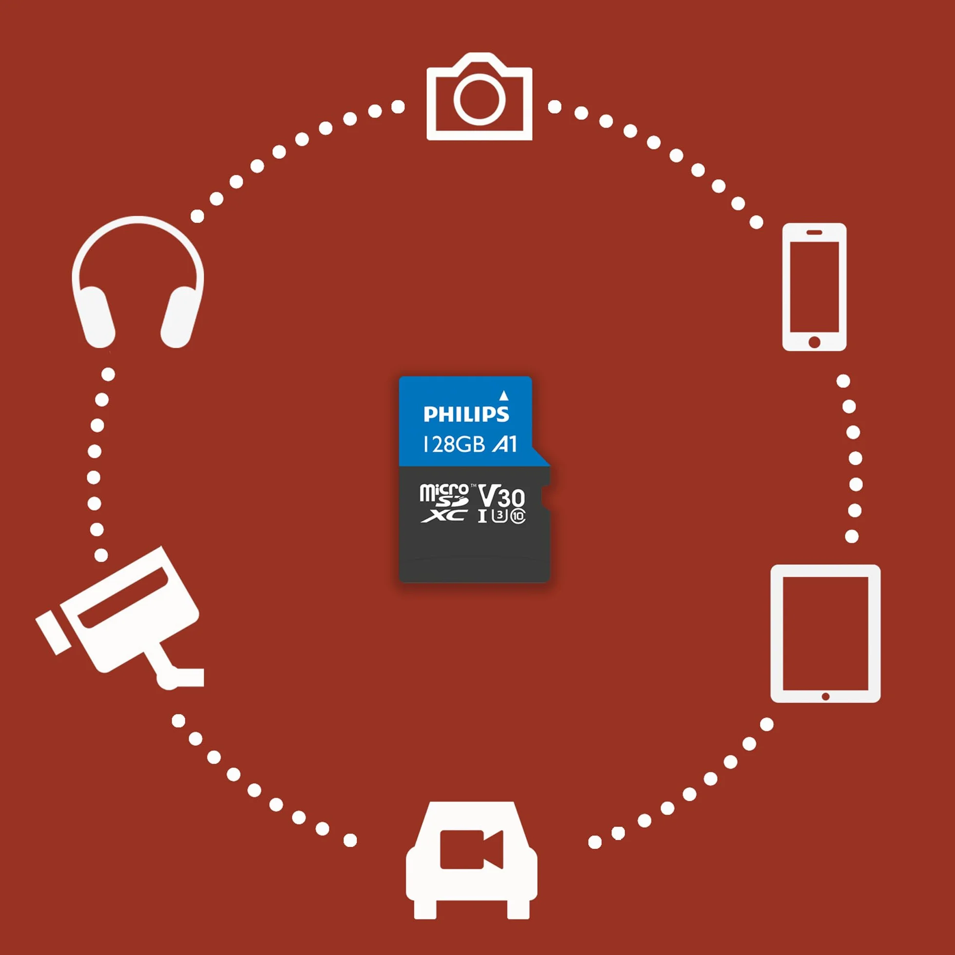 Philips Karta Ultra Pro microSDXC 128 GB + adapter SD UHS-I U3, prędkość odczytu do 100 MB/s, A1 Fast App Performance, V30, karta pamięci do smartfonów, tabletów, PC, czytnik kart, wideo 4K UHD