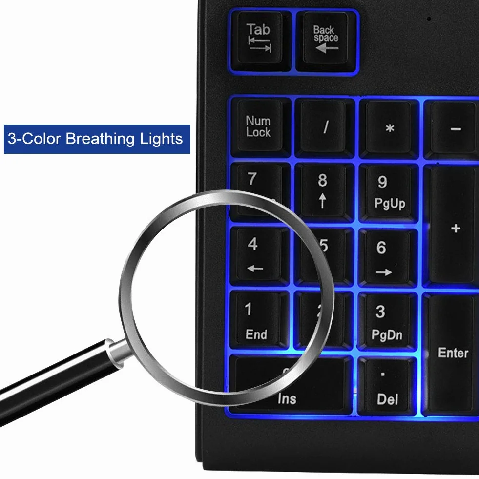 Vbestlife Klawiatura numeryczna USB, 19 klawiszy 3 kolorowe przenośna numeryczna, mini podkładka pod przewody, mechaniczna klawiatura do gier do laptopa komputera stacjonarnego PC