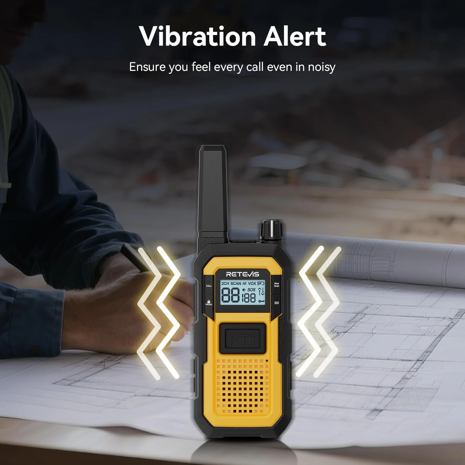 Retevis RB648 Walkie Talkies for Adults, Wodoodporne Krótkofalówki IP67, 2000 mAh, Podwójny PTT, Heavy Duty, SOS Vibration Professional, Wyposażony w ładowarkę 10-portową (10 Szt, Żółty)