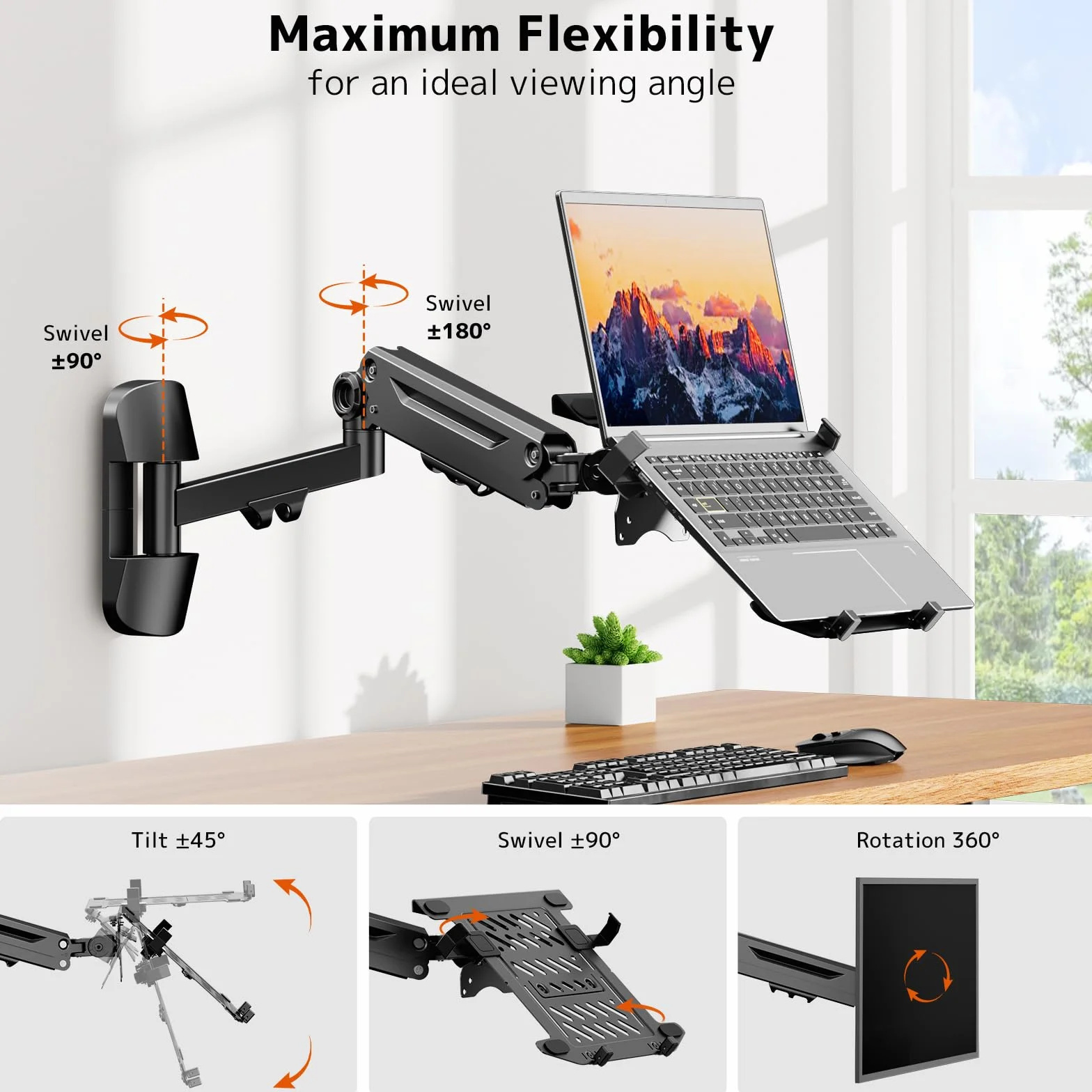 PUTORSEN Uchwyt ścienny 2 w 1 do laptopa, ramię sprężyny gazowej laptopa 10-18 cali i ekran 17-40", regulowany pełny ruch, może wytrzymać 1-12 kg