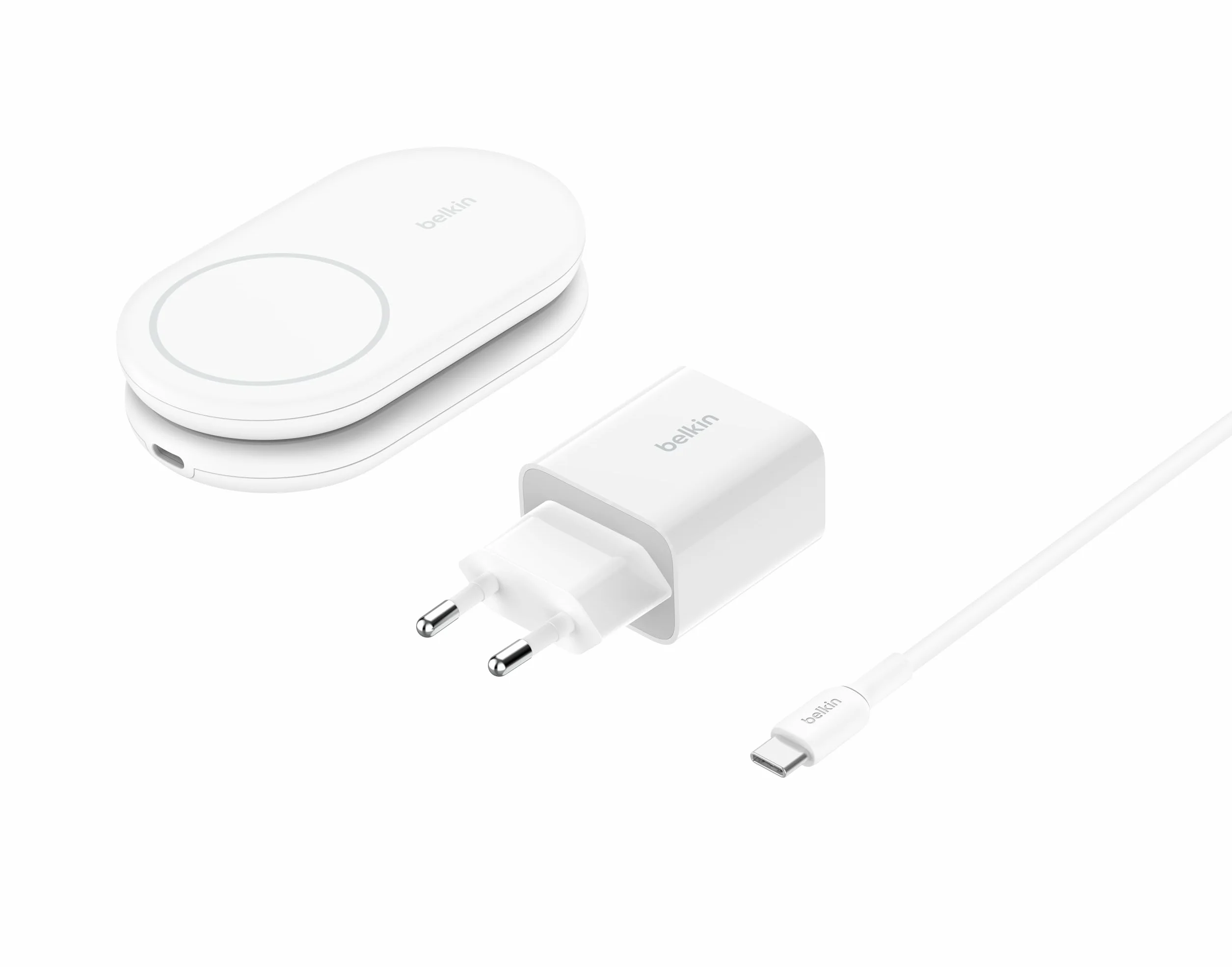 Belkin BoostCharge magnetyczna, składana ładowarka Qi2 bezprzewodowa 15 W, zgodna z MagSafe, szybkie ładowanie Qi2 dla iPhone’a serii 16/15/14/13, obsługa trybu czuwania, zasilacz w zestawie – biała