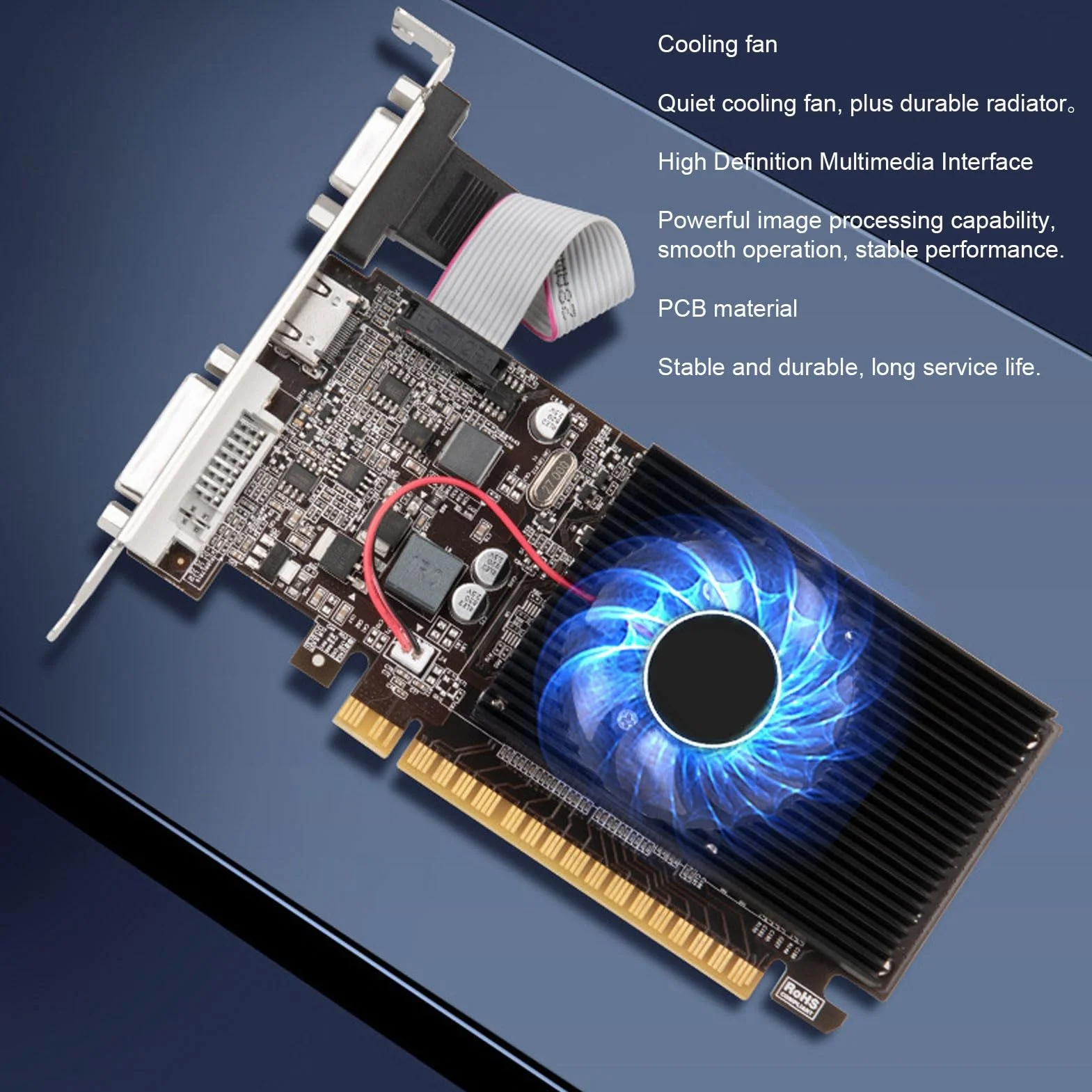 Karta Graficzna GT610 2 GB, 64-bitowa Karta Graficzna DDR3 PCI Express X16 z Wyjściem DVI VGA i Cichym Wentylatorem Chłodzącym do Komputera Stacjonarnego