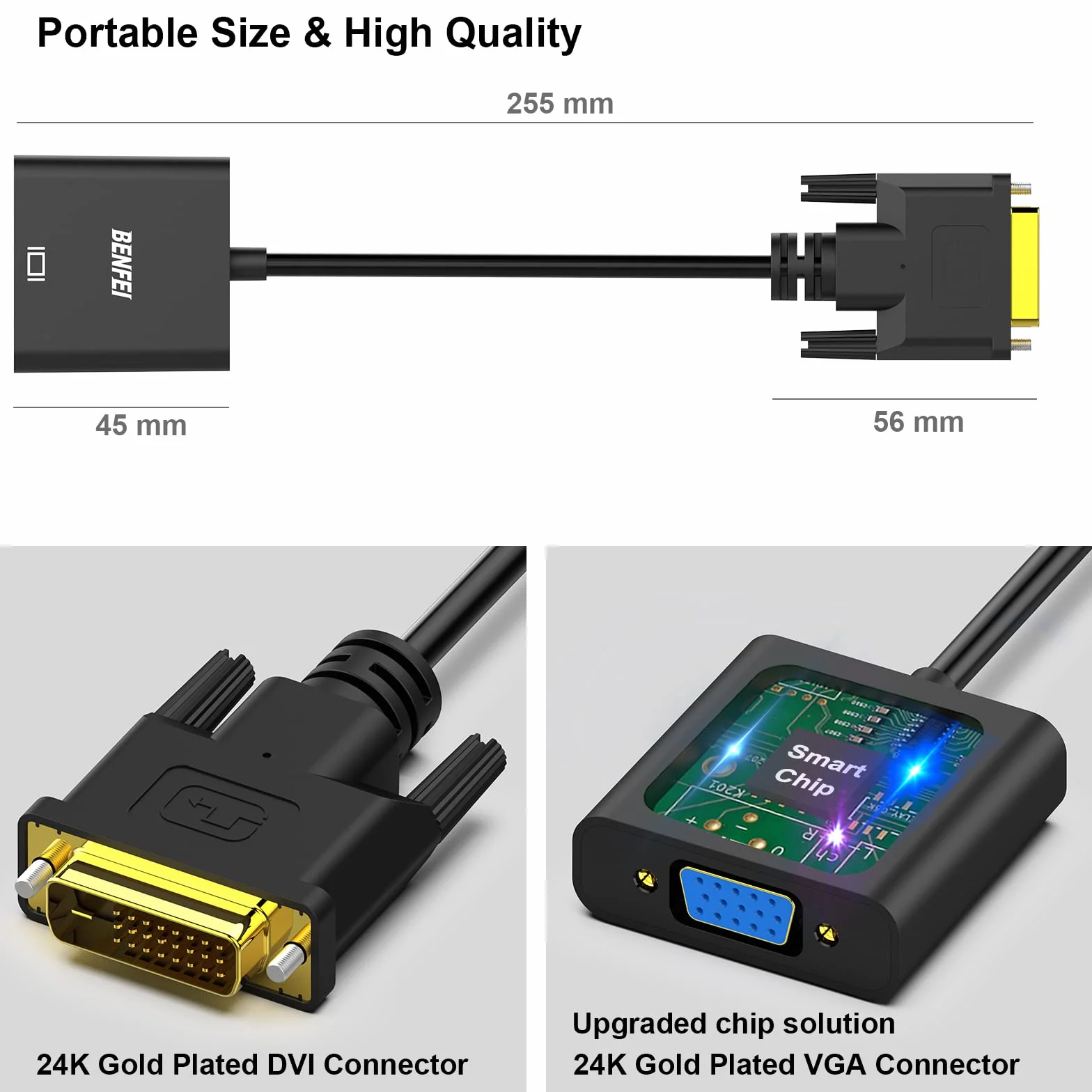 BENFEI Aktywny adapter DVI-D na VGA, adapter DVI-D 24+1 na VGA męski na żeński