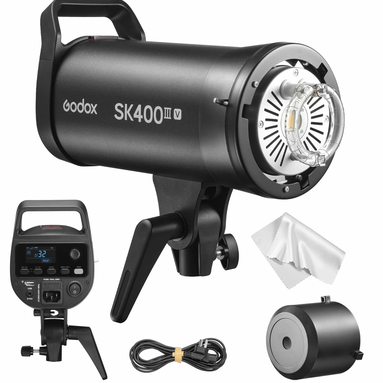 Godox SK400III-V lampa studyjna 400 Ws, GN65 5600K, profesjonalna lampa z LED 10 W do ustawiania światła, precyzyjna kontrola 1/32–1/1, wbudowany 2,4G X system, mocowanie Bowens do portretów