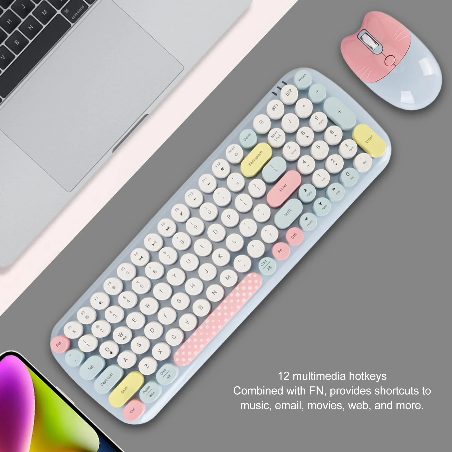 Klawiatura i Mysz Kolorowa Pełnowymiarowa Klawiatura do Pisania Śliczna Mysz Optyczna do Komputera Stacjonarnego z Systemem Laptop, Profesjonalne Akcesoria (Fydunrhastu8ecn-12)