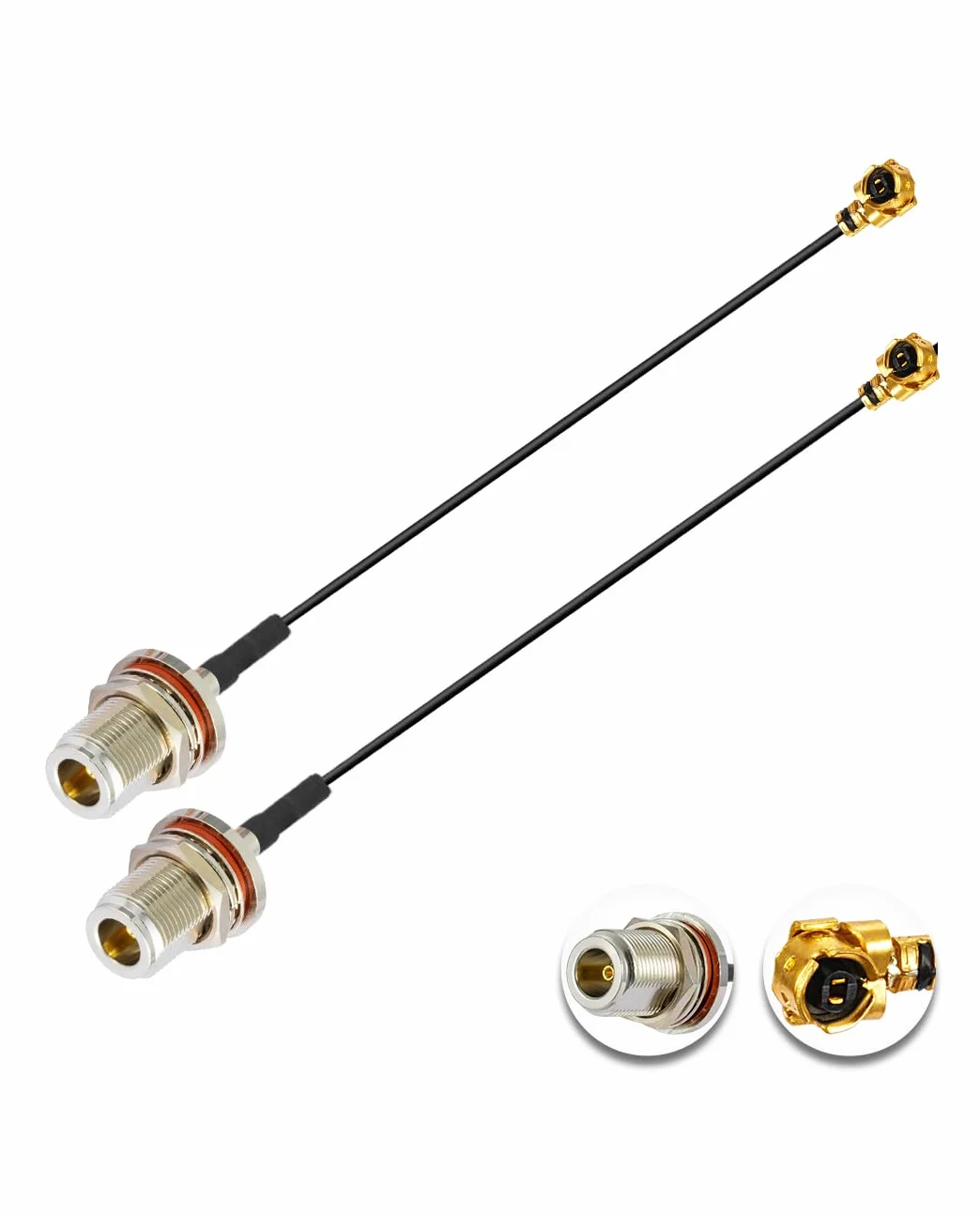 Vecys 2PCS U.F.L.1 do N Typu żeński Kabel Koncentryczny o Niskiej Stratności 4"/10CM U.F.L.1 1.13mm Mini-koncentryczny Kabel Pigtailowy do Routerów Bezprzewodowych Mini Karty Sieciowe PCIE PCI