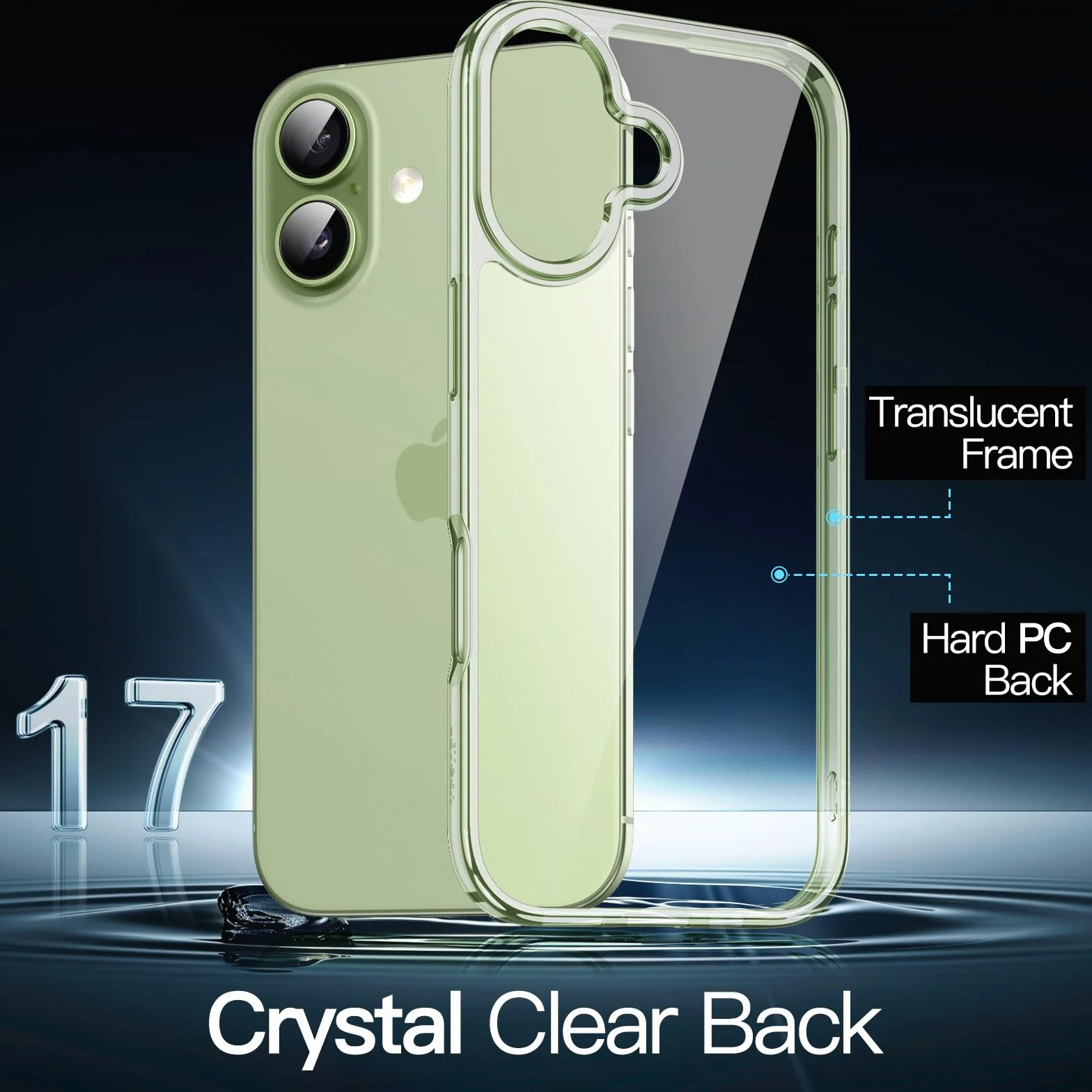 JETech Etui dla iPhone 17 6,3 Cala, Nieżółknące Odporne na Wstrząsy na Bumper Telefonu Osłona, Odporny na Zarysowania Przejaśniać Tył (Szałwia)